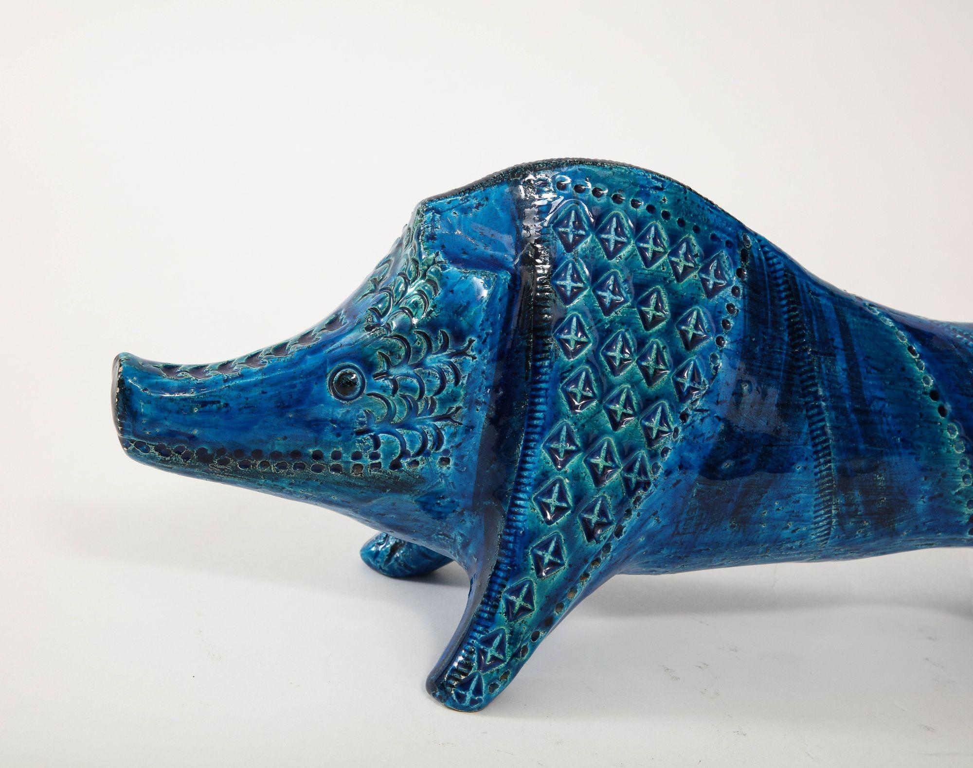 Ceramic Boar by Aldo Londi for Bitossi in 'Rimini blue' Italy ca. 1960 For Sale 3