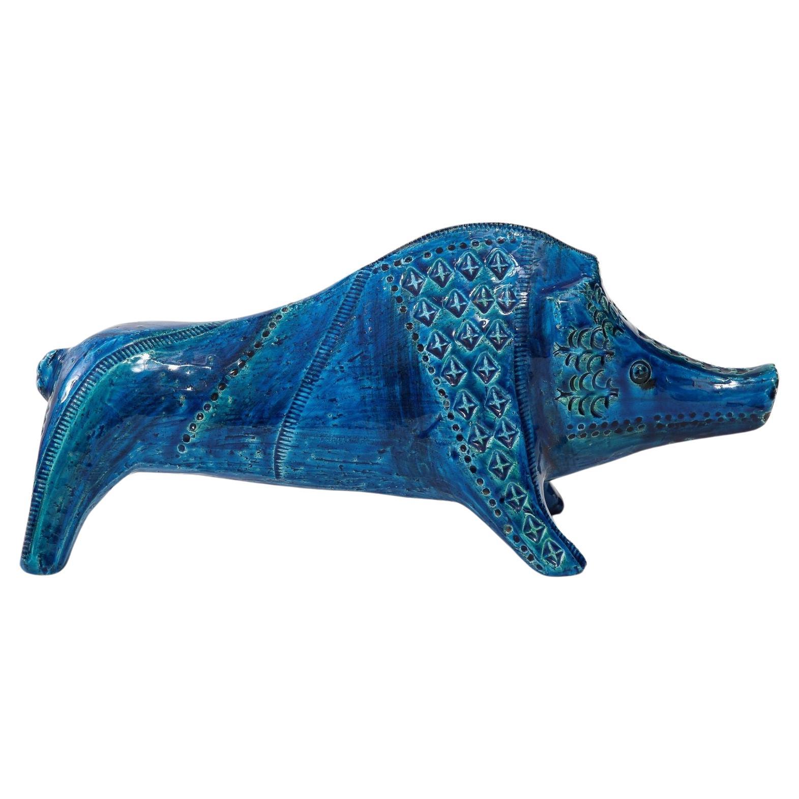 Ceramic Boar by Aldo Londi for Bitossi in 'Rimini blue' Italy ca. 1960 For Sale