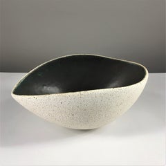 Ceramic Boat Shape Bowl with Dark Inner Glaze by Yumiko Kuga