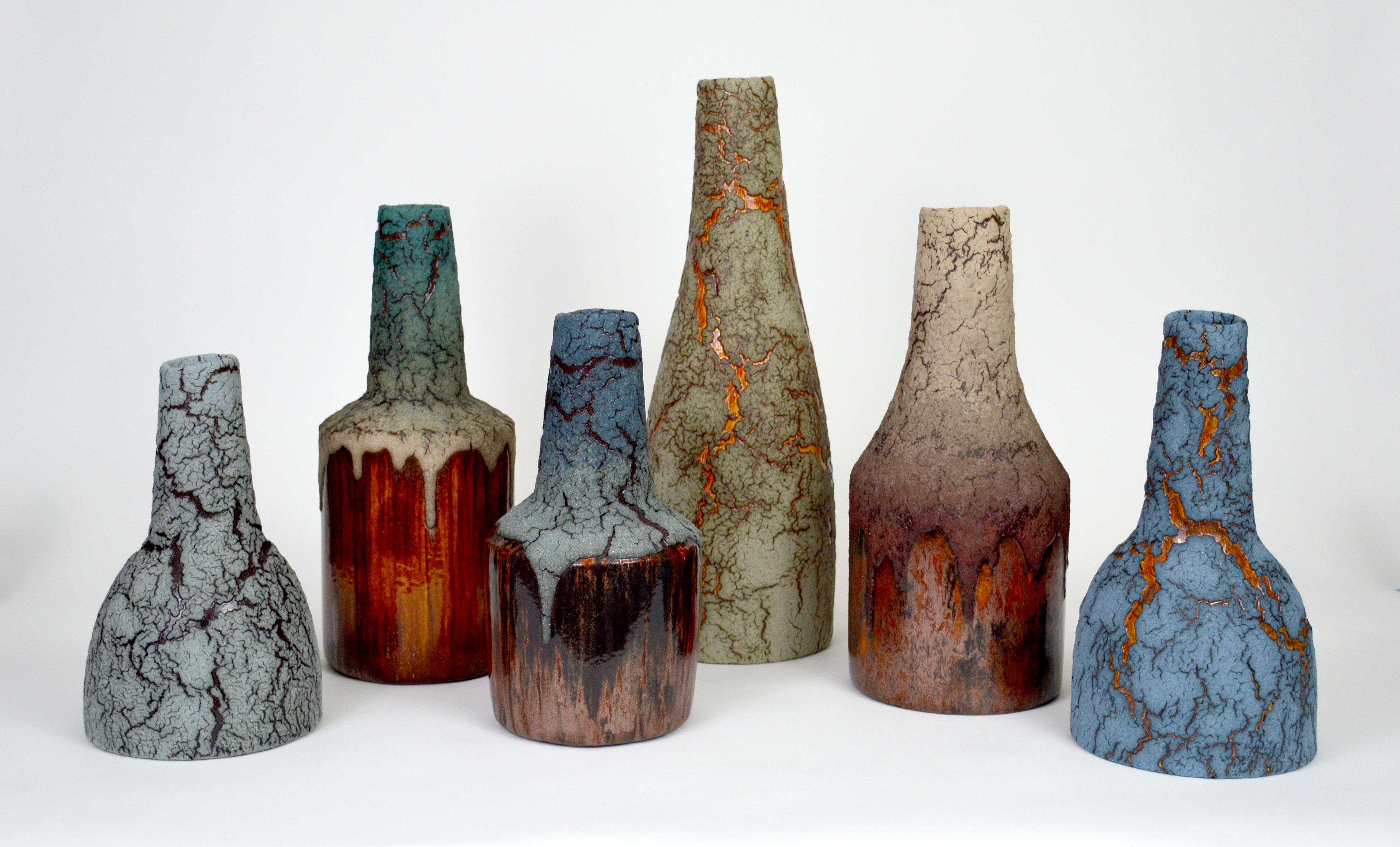 Glazed Ceramic Bottle - Decorative Vase by William Edwards  Mid-Century Modern For Sale