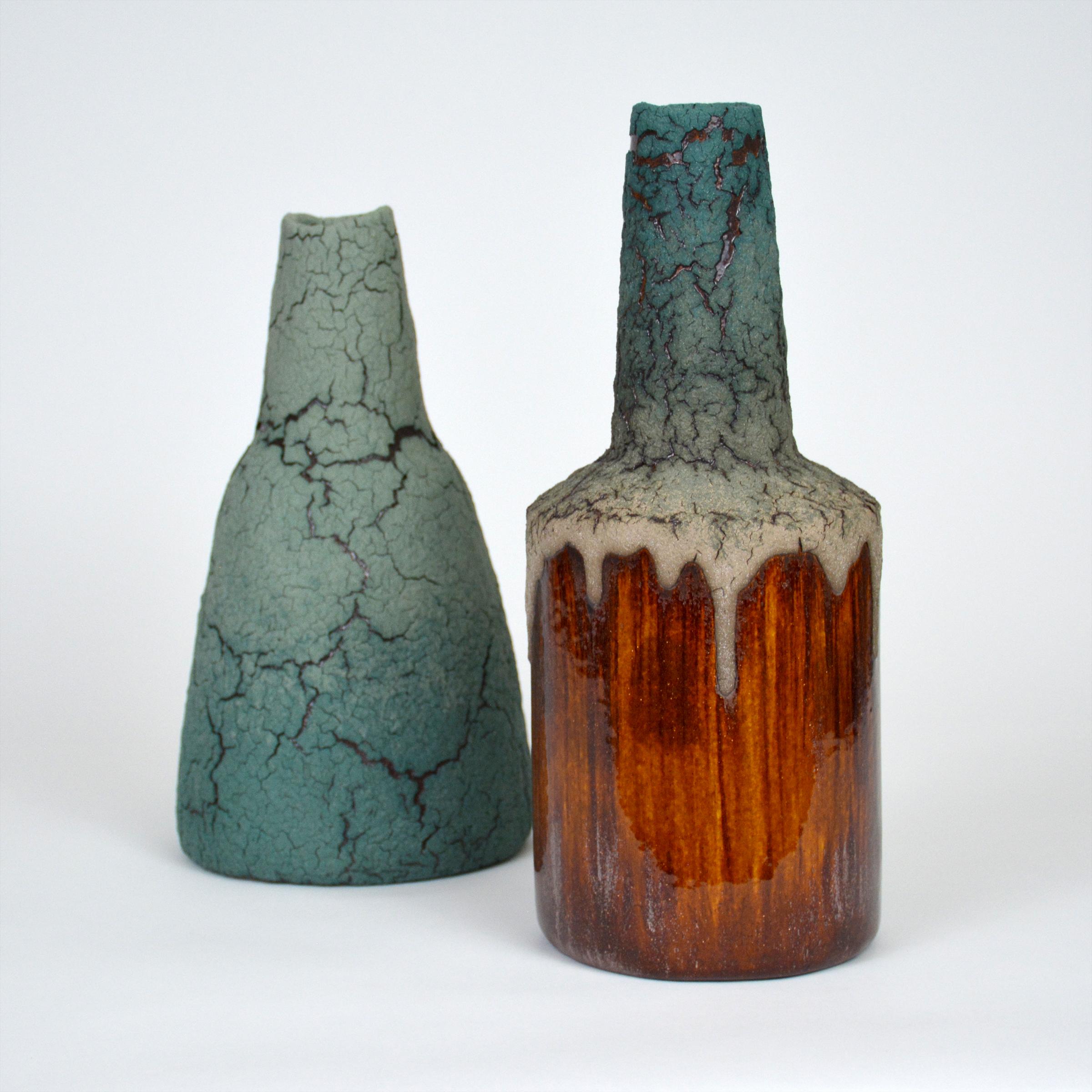 Glazed Ceramic Bottle - Decorative Vase by William Edwards  Mid-Century Modern For Sale