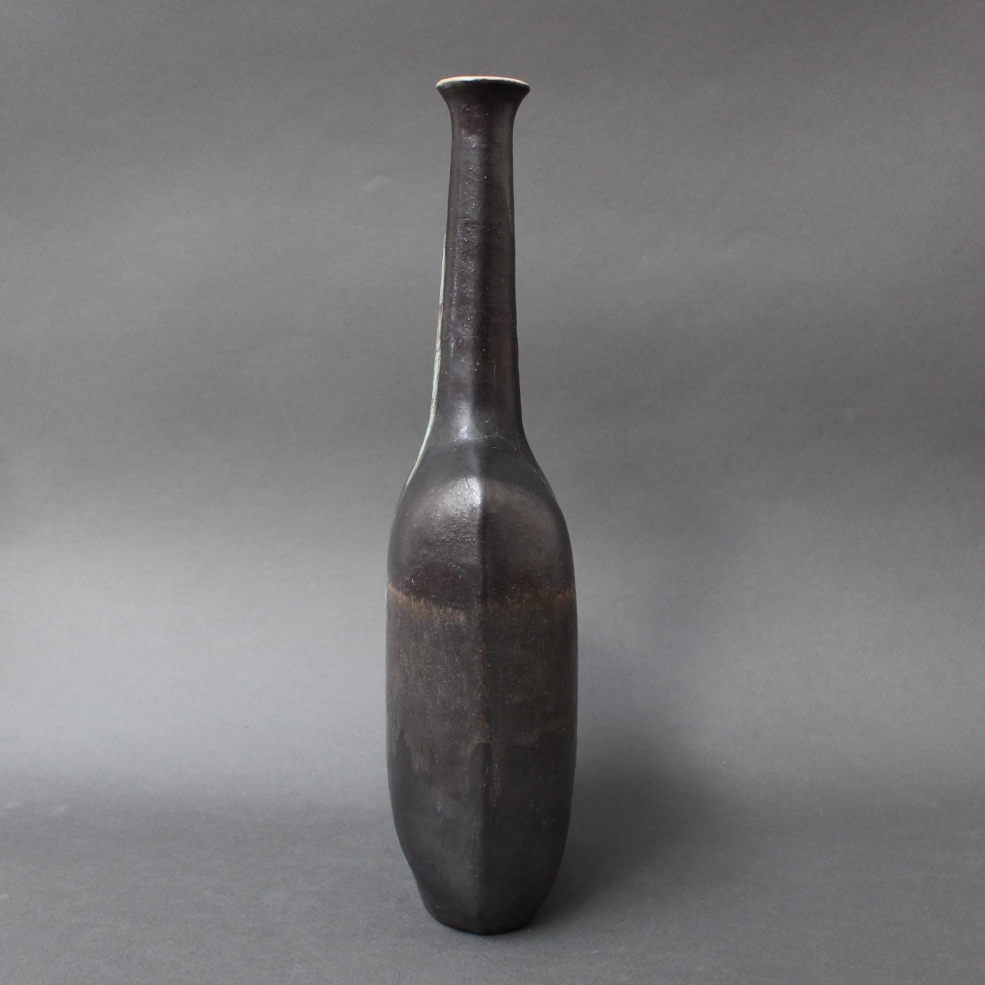 Glazed Ceramic Bottle-Shaped Black Decorative Vase by Bruno Gambone, circa 1980s