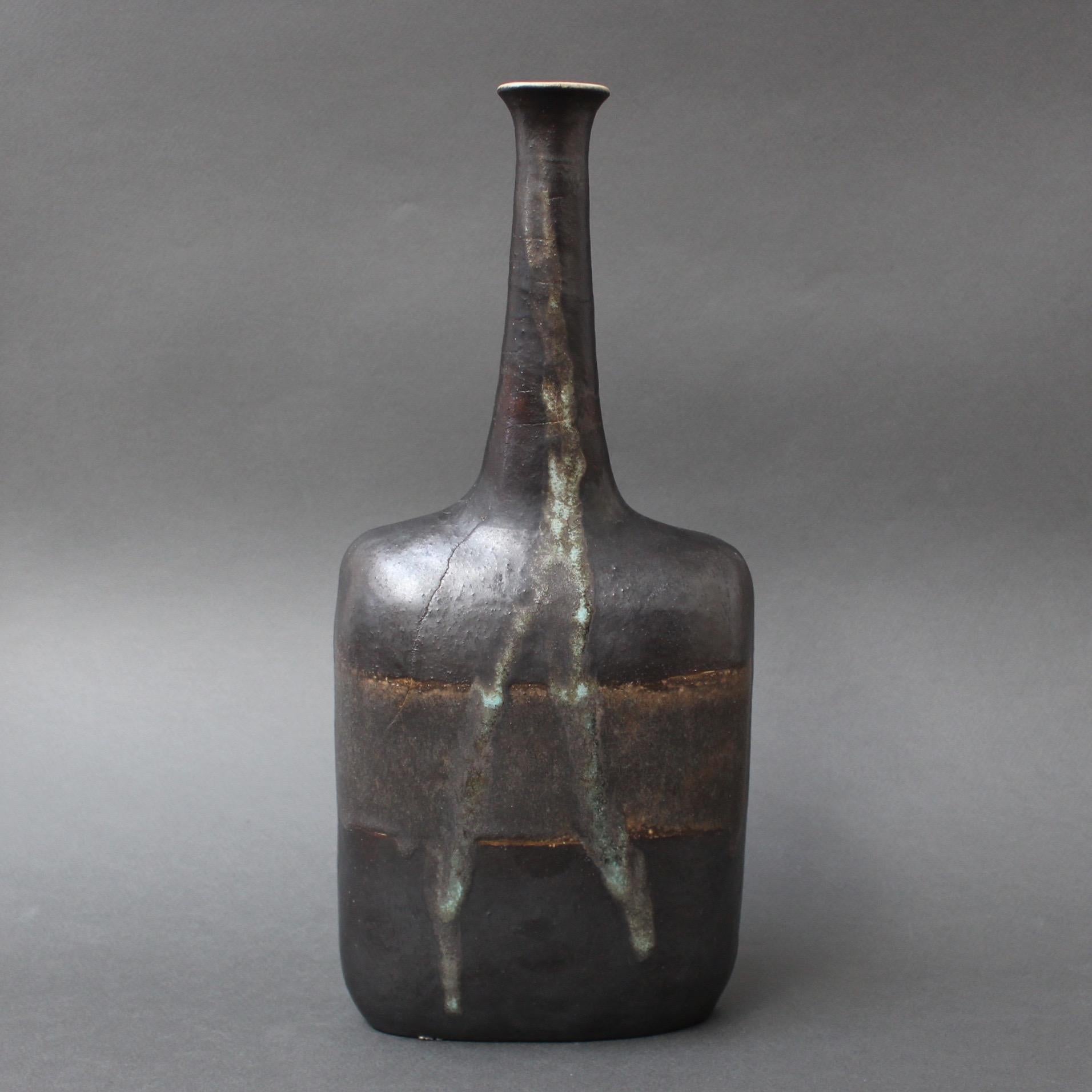 Late 20th Century Ceramic Bottle-Shaped Black Decorative Vase by Bruno Gambone, circa 1980s