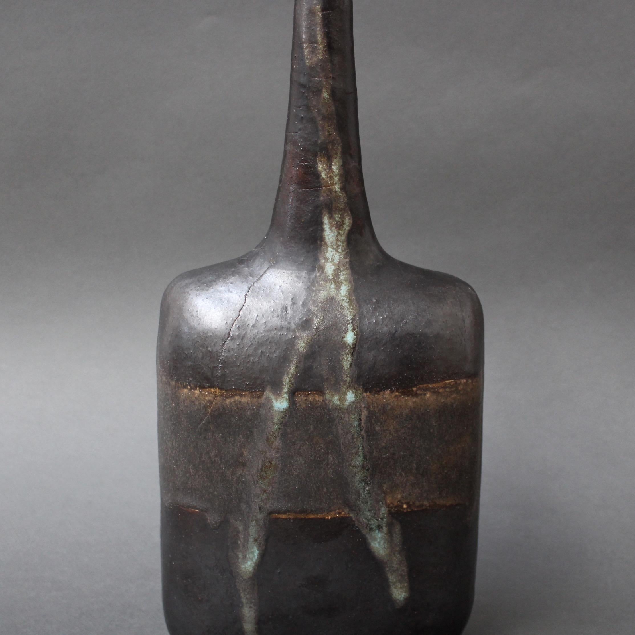 Ceramic Bottle-Shaped Black Decorative Vase by Bruno Gambone, circa 1980s 2