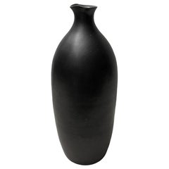Ceramic Bottle Vase with Black Lustre Glaze and Spout Neck by Sandi Fellman