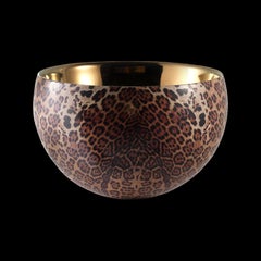 Ceramic Bowl "BOWLS 55" Leopard Decorated, Handcrafted in Bronze by Gabriella B.