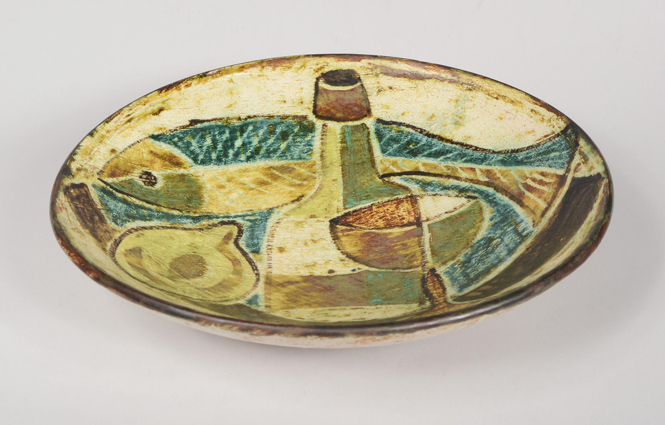 Mid-Century Modern Ceramic Bowl by Preben Herluf Gottschalk Olsen with Cubist Still Life