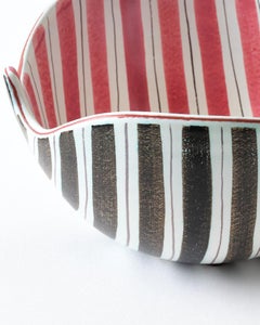 Ceramic Bowl by Stig Lindberg, Red, Brown & White Striped, Sweden, C 1950, Bowl