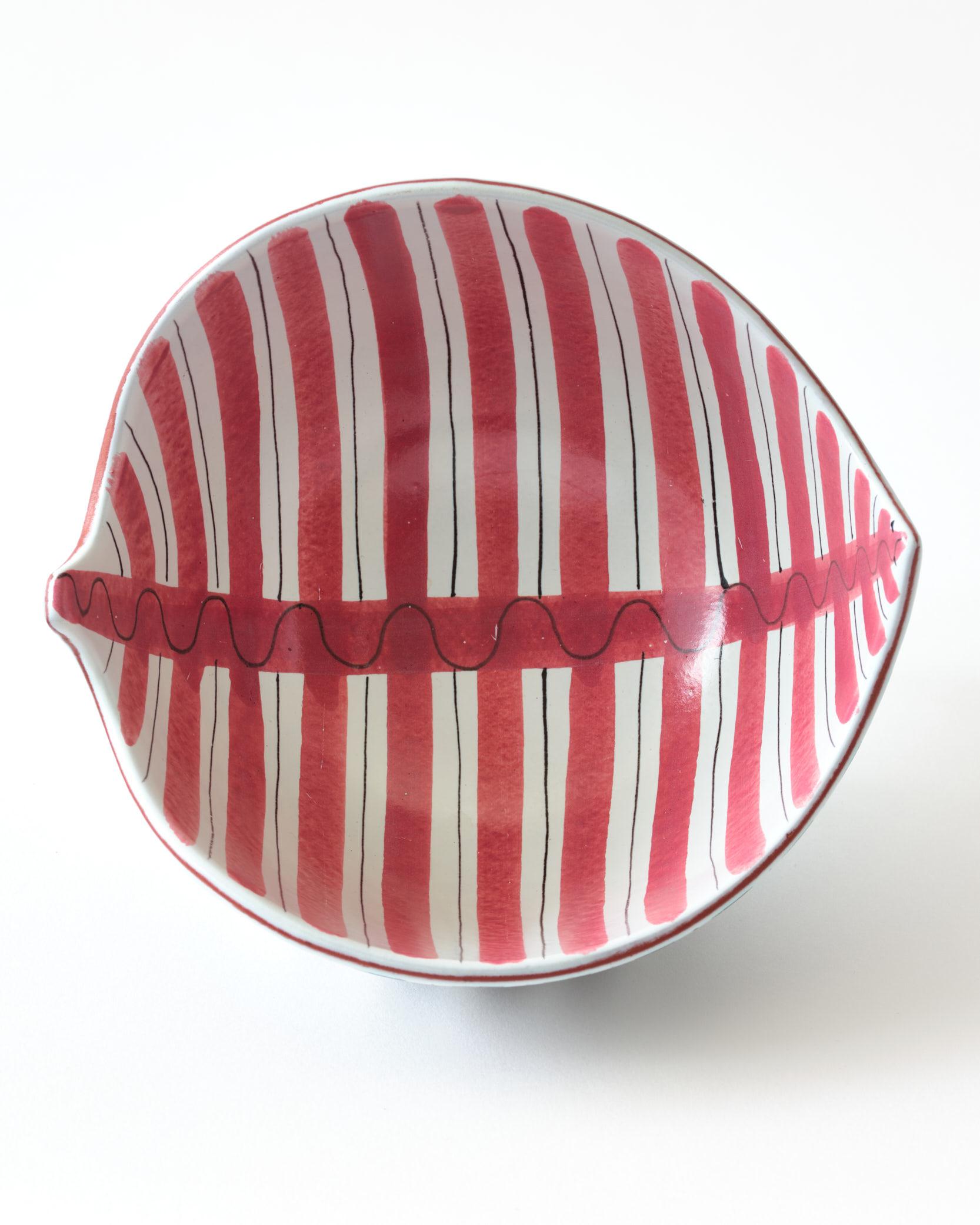 Ceramic Bowl by Stig Lindberg, Sweden, Red, Brown & White Striped, C 1950 For Sale 2