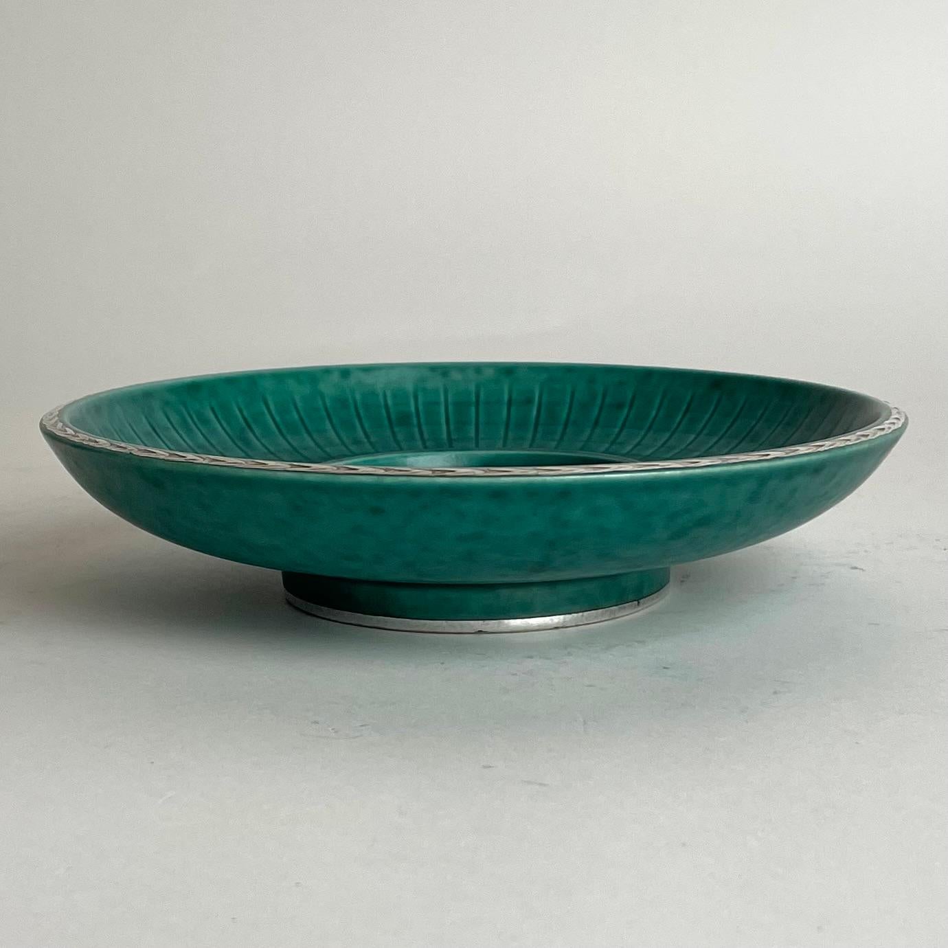 Silvered Ceramic bowl by Wilhelm Kåge, Argenta, Gustavsberg. Art Deco, 1930s For Sale