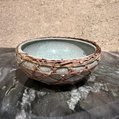 Ceramic Bowl Chinese Celadon Ware Crackle Glaze Mid-Century Modern