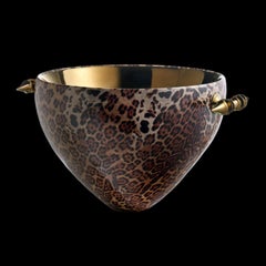Ceramic Bowl "GABRIEL" Leopard Decorated, Handcrafted in Bronze by Gabriella B.