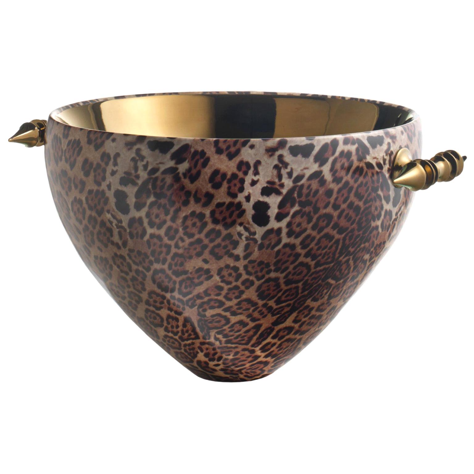 Ceramic Bowl "GABRIEL" Leopard Decorated, Handcrafted in Bronze by Gabriella B.