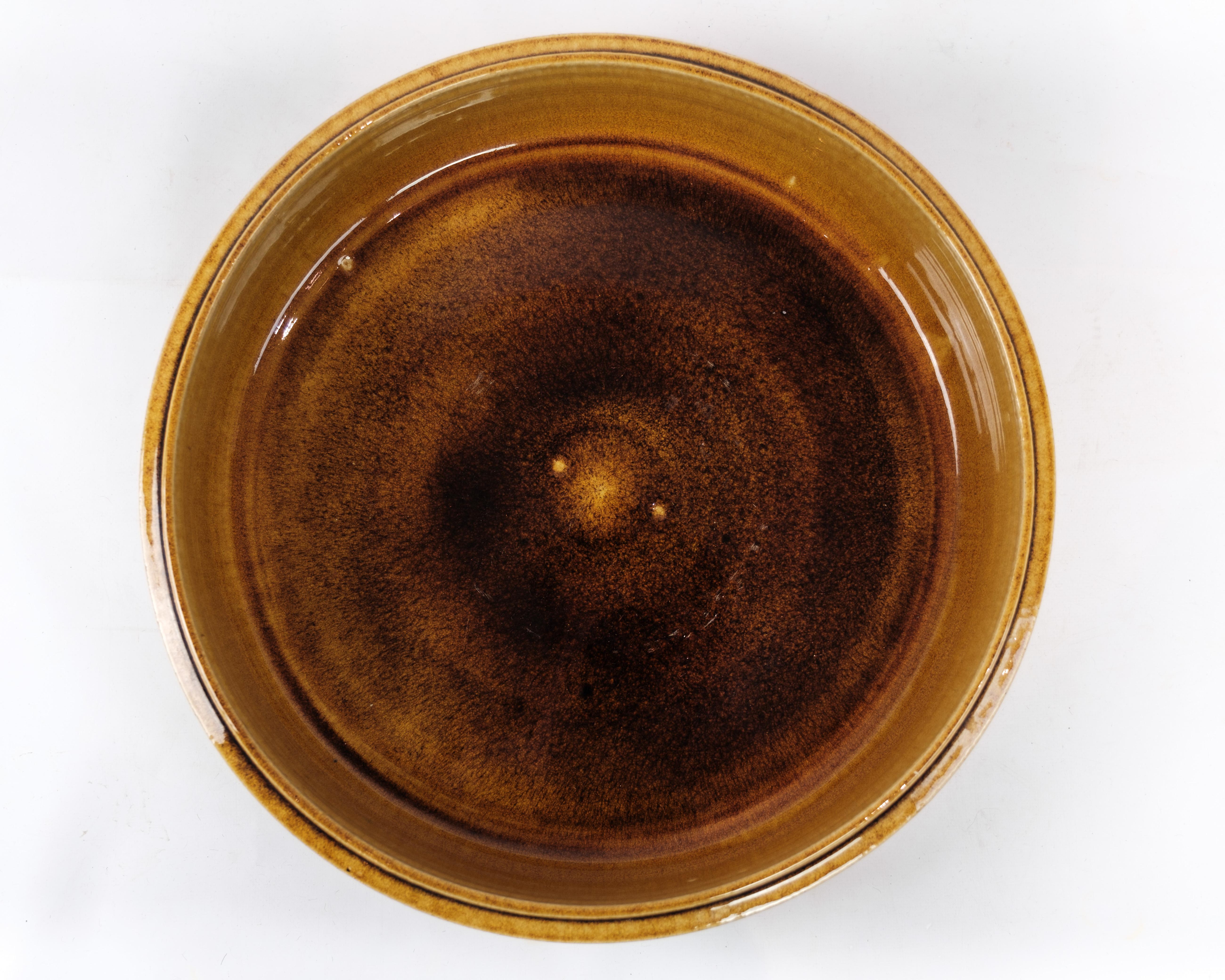 Mid-Century Modern Ceramic Bowl In Dark Brown Shades By Herman Kähler From 1960s For Sale