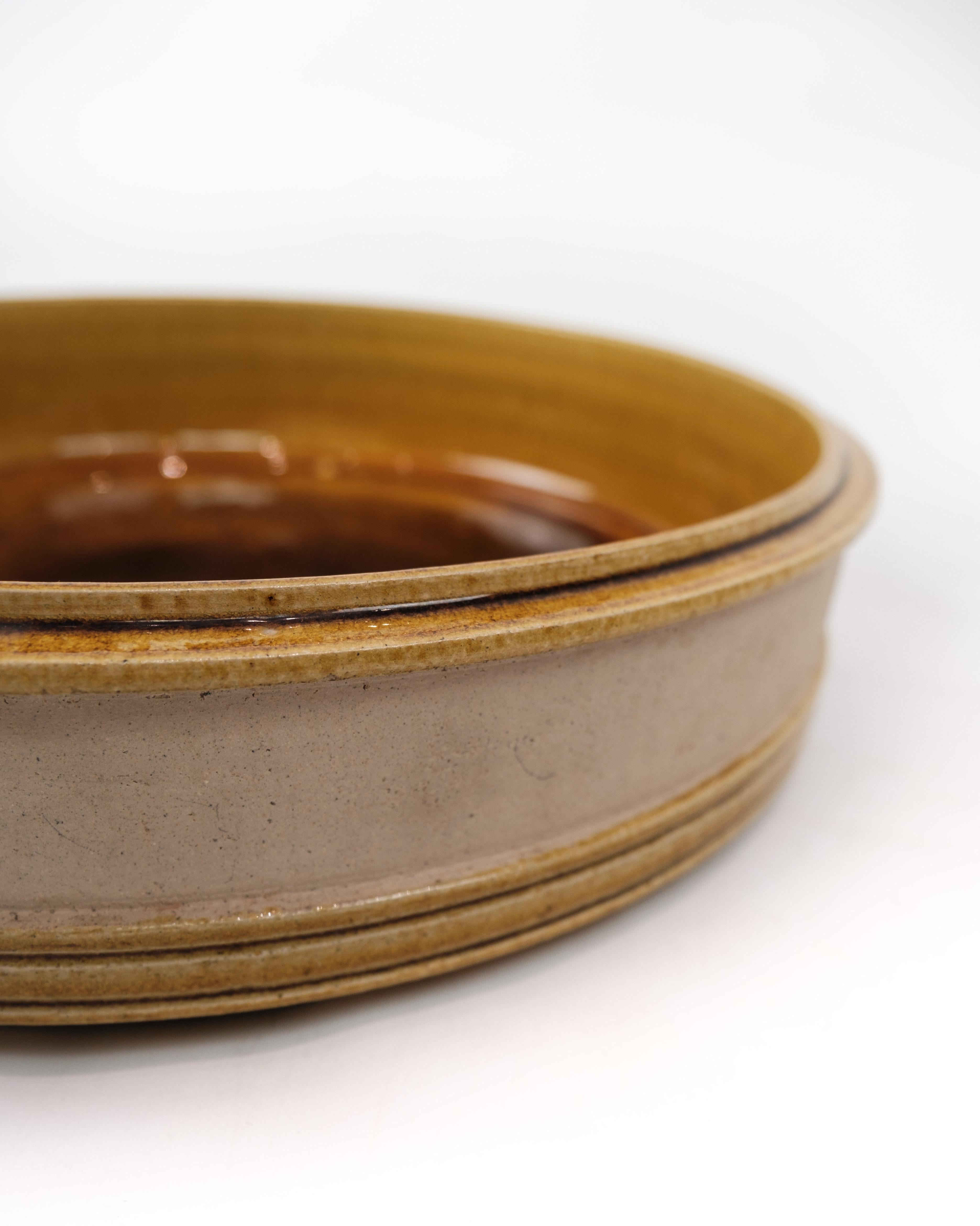 Danish Ceramic Bowl In Dark Brown Shades By Herman Kähler From 1960s For Sale
