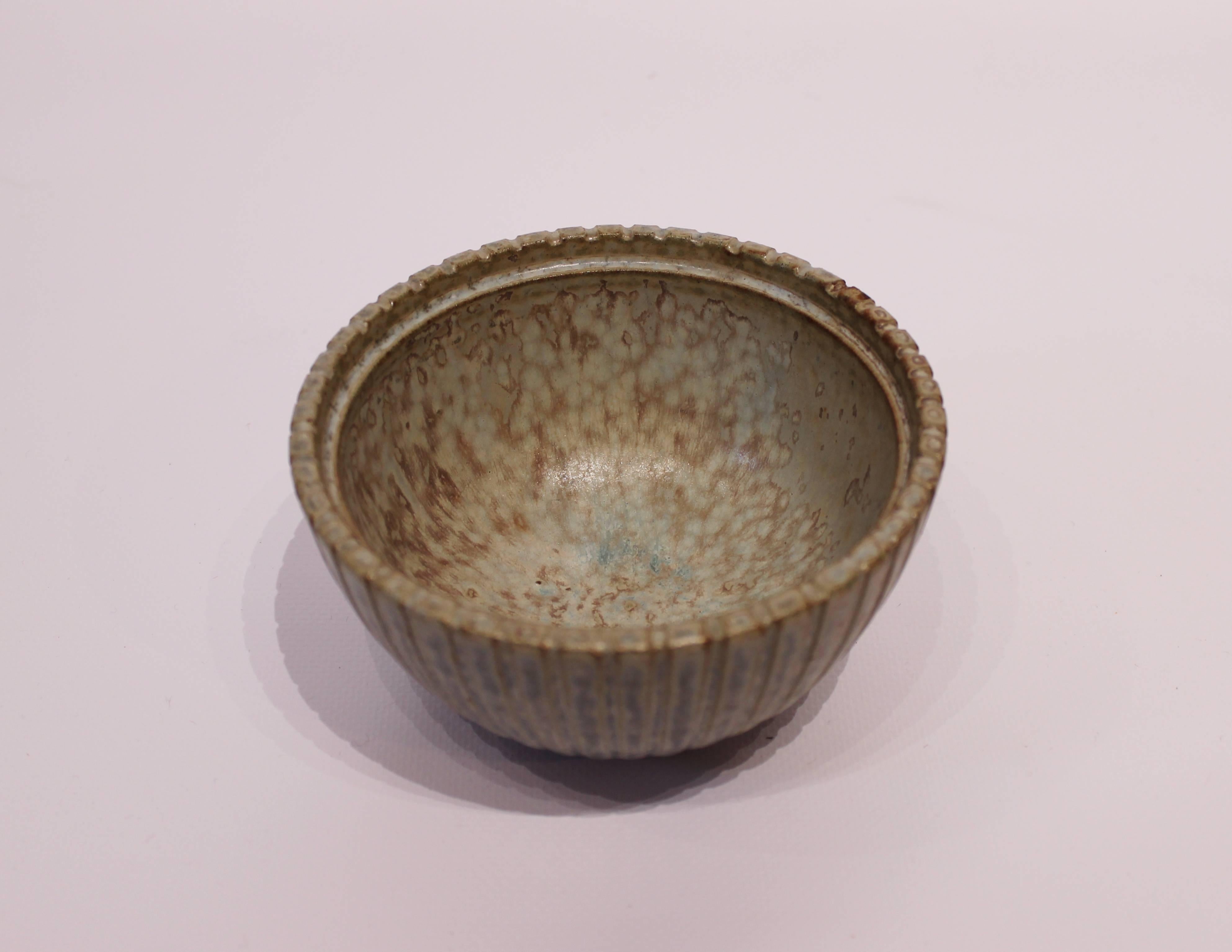 Ceramic Bowl in Light Blue/ Turquoise Colors and with Brass Lid by Arne Bang In Good Condition In Lejre, DK