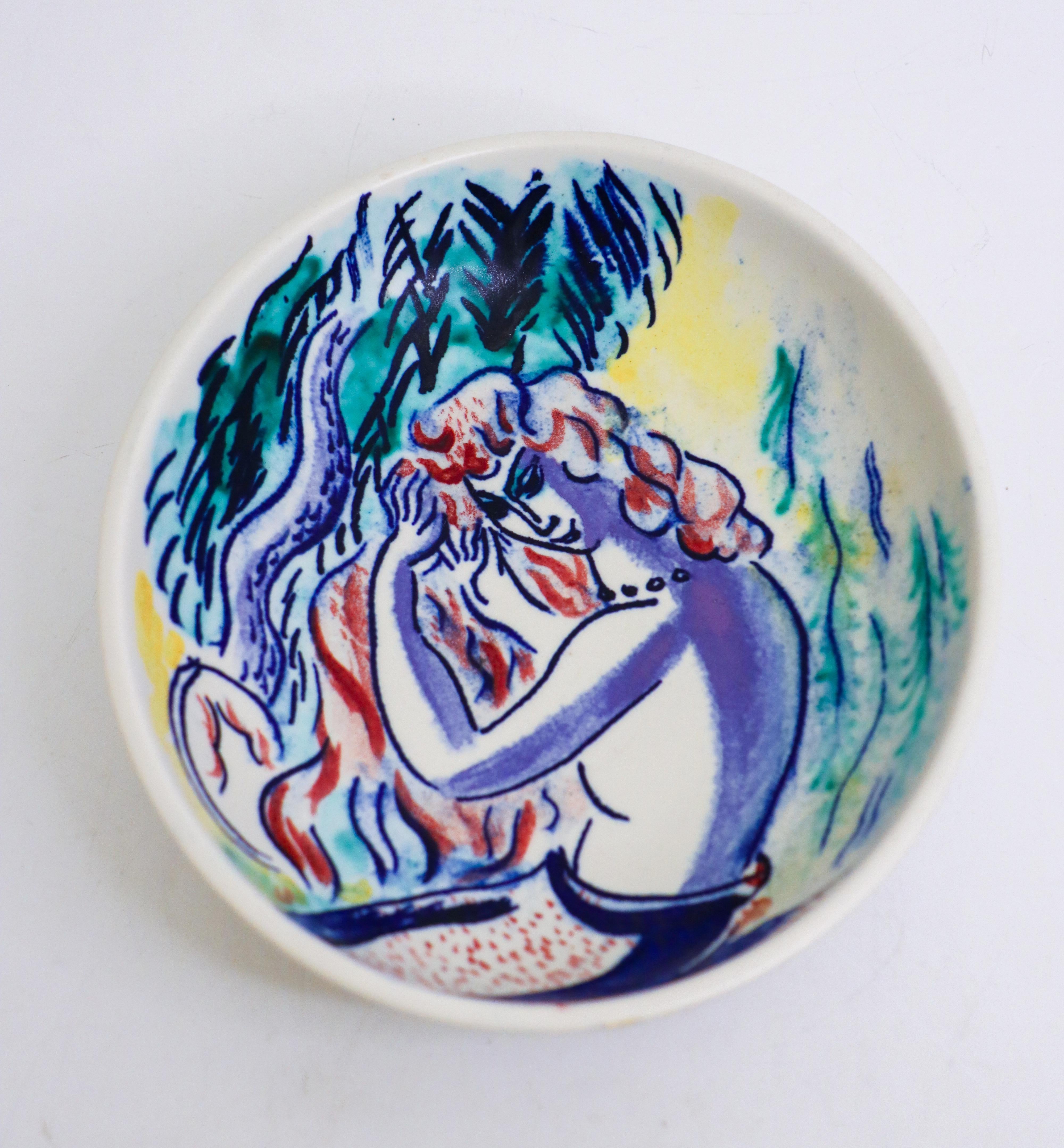 Swedish Ceramic Bowl - Isaac Grünewald - Rörstrand 1943 - Hand Painted For Sale