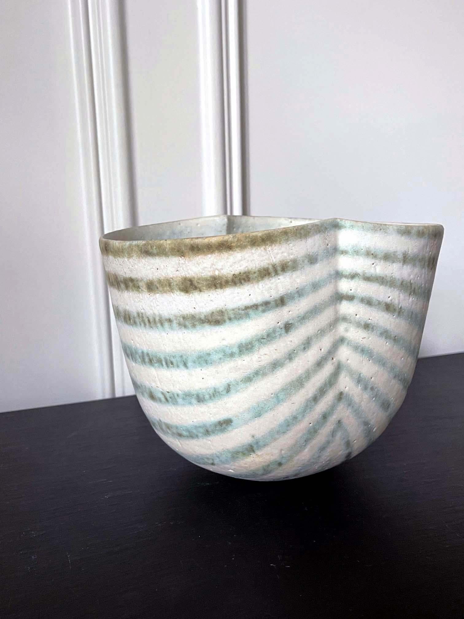 Glazed Ceramic Bowl-Shape Vessel by British Studio Potter John Ward For Sale