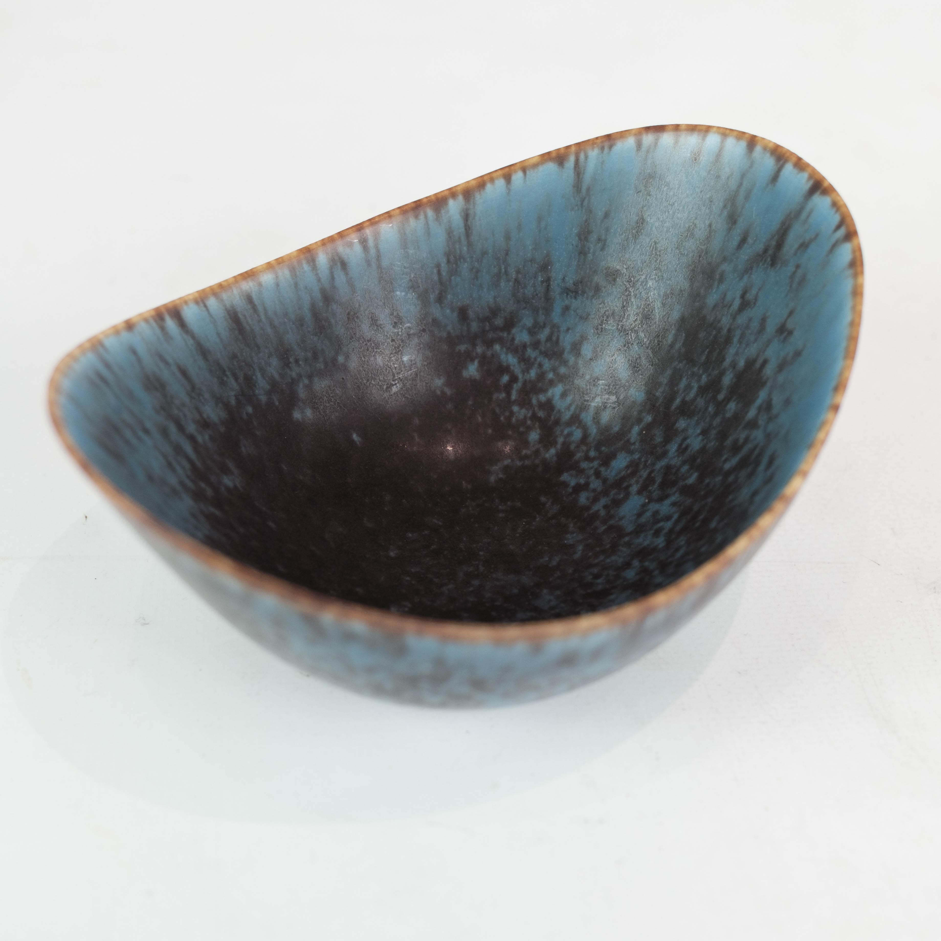 Swedish Ceramic Bowl with Blue and Brown Glace by the Artist Gunnar Nylund for Rørstrand