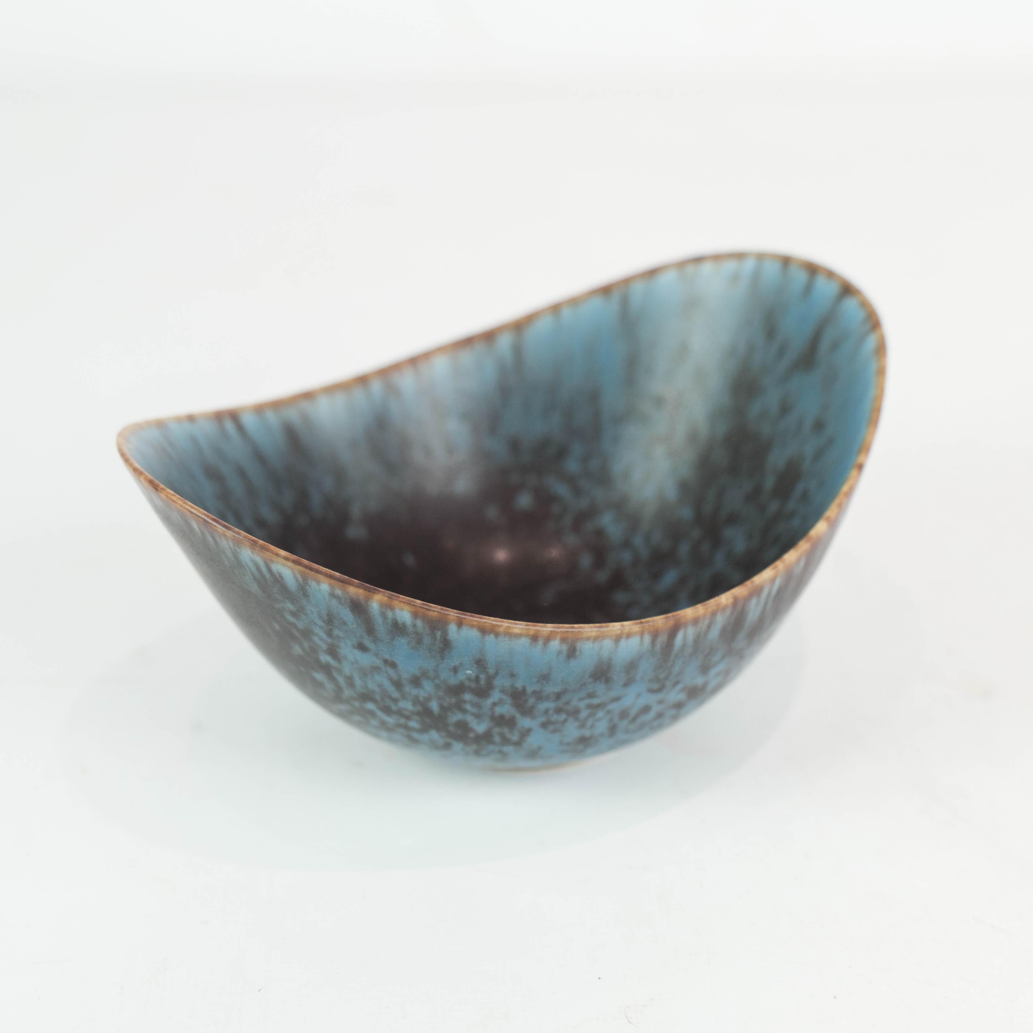 Ceramic Bowl with Blue and Brown Glace by the Artist Gunnar Nylund for Rørstrand In Good Condition In Lejre, DK