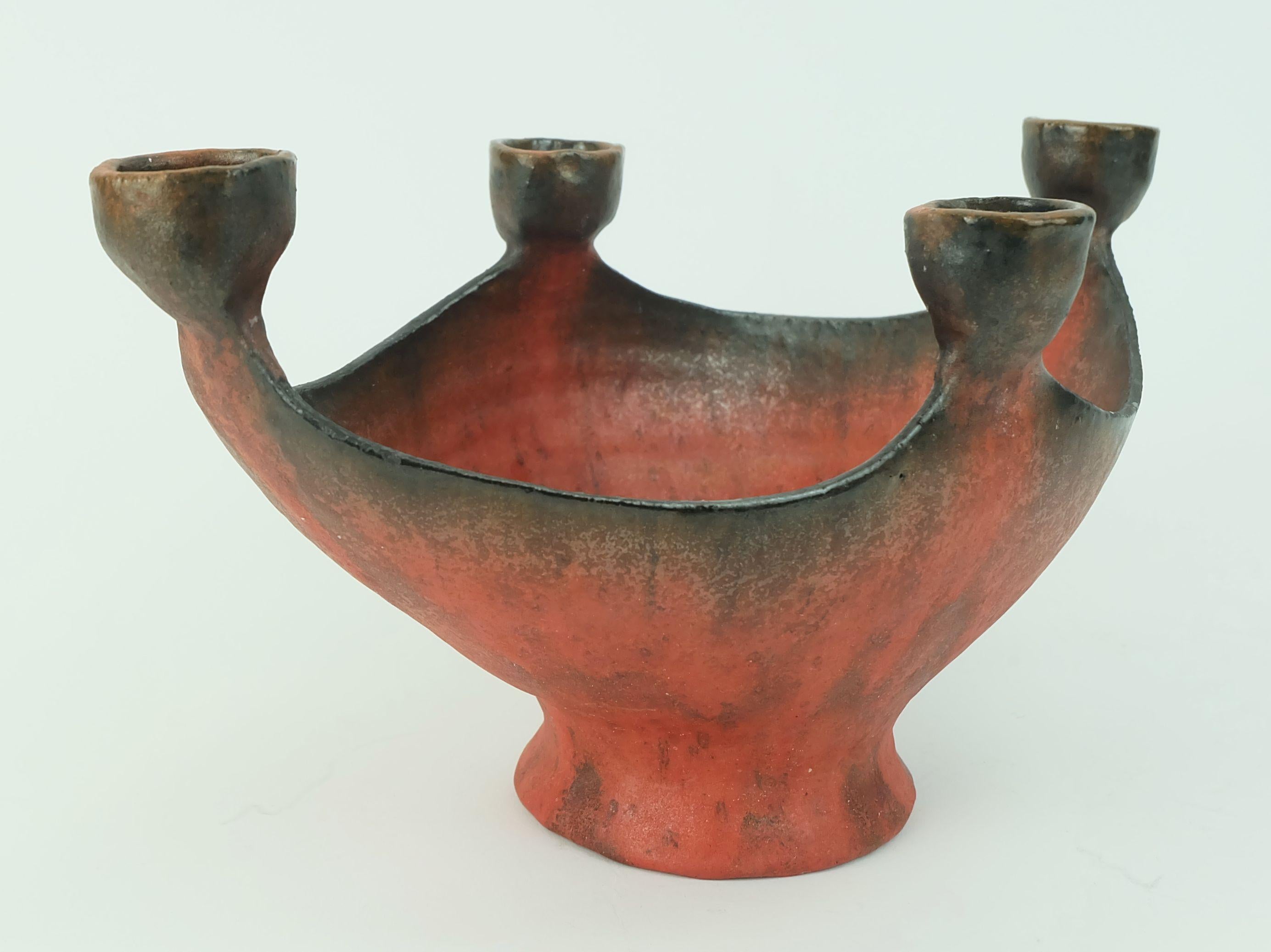 Mid-Century moderno ciotola in ceramica con portacandele Conny Walther 1960 Studio A in vendita