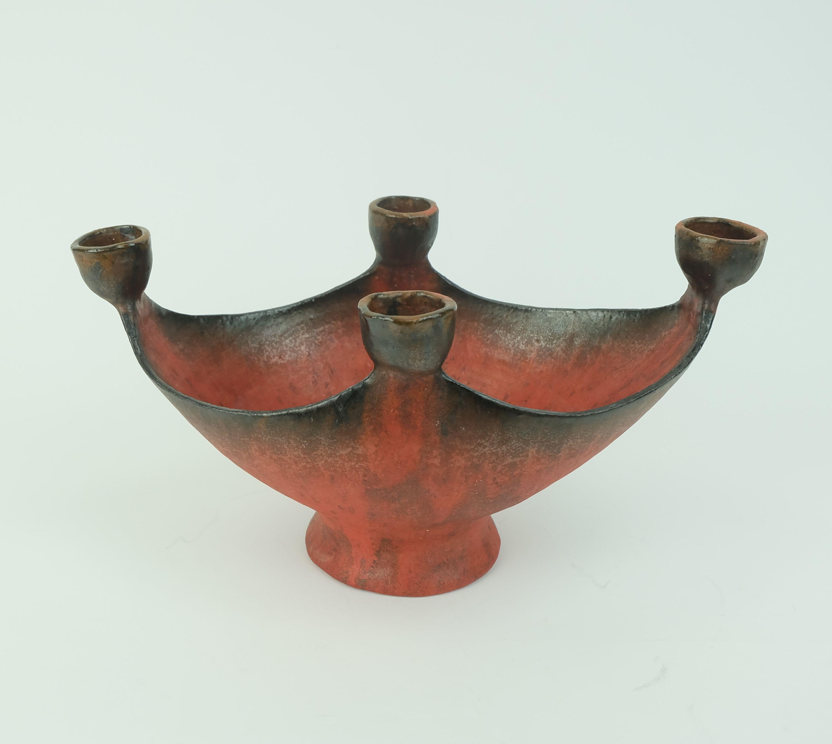 Metà XX secolo ciotola in ceramica con portacandele Conny Walther 1960 Studio A in vendita
