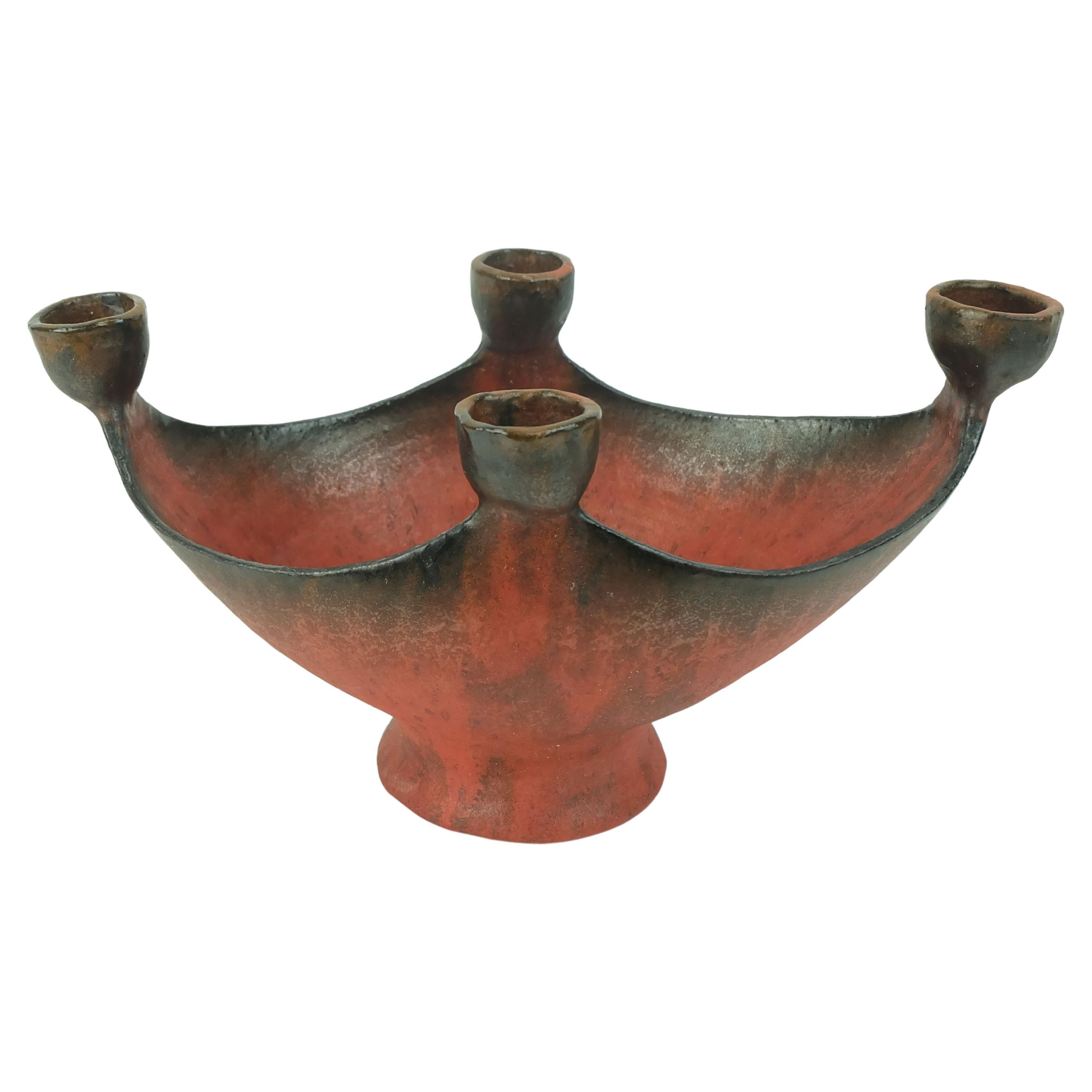 ciotola in ceramica con portacandele Conny Walther 1960 Studio A in vendita
