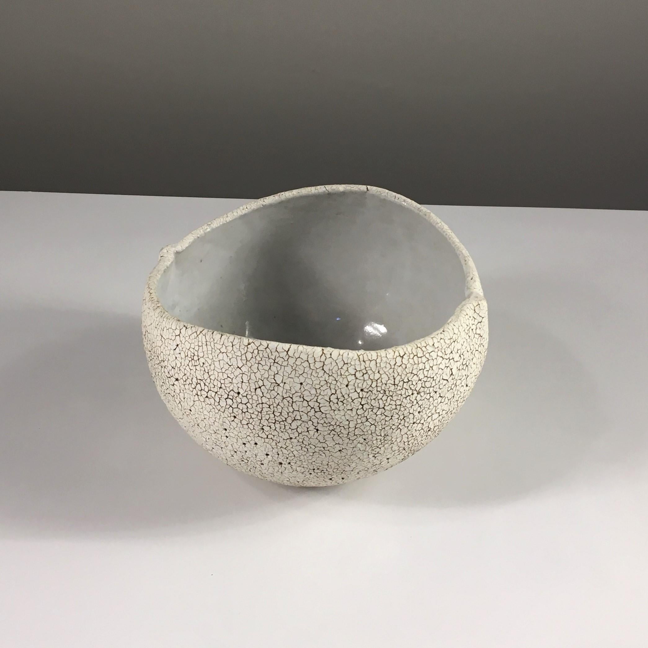 Ceramic Bowl with Grey Inner Glaze and Textured Outside by Yumiko Kuga. 
Dimensions: H 5