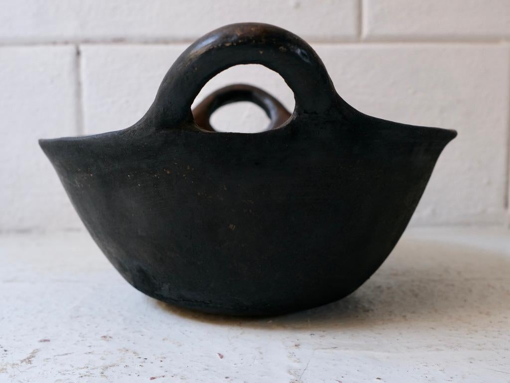 Clay Ceramic Bowl with Handles from Mexico, circa 1980's
