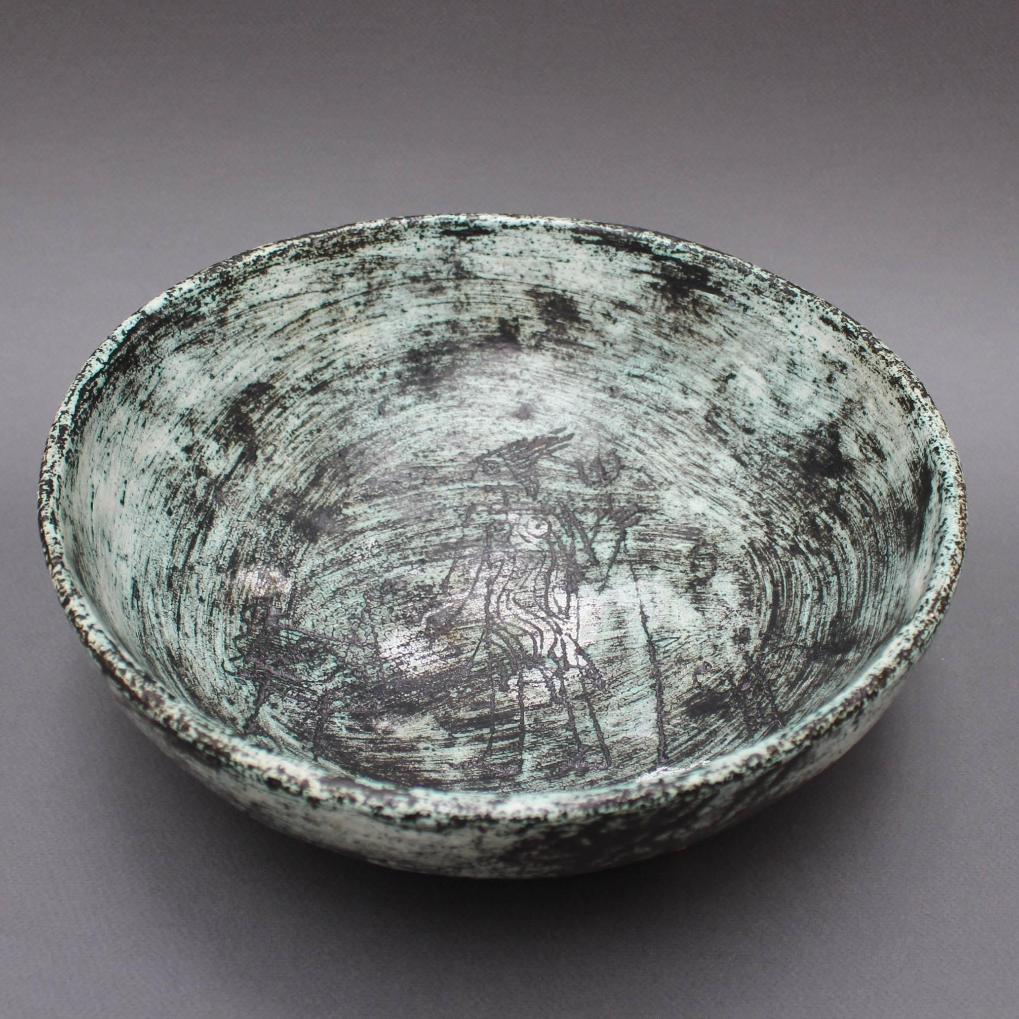 Ceramic Bowl with Stylised Décor on Four Legs by Jacques Blin, circa 1950s 5