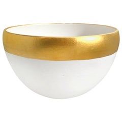 Ceramic Bowl with White Crackle Glaze and 22k Matte Gold Band by Sandi Fellman