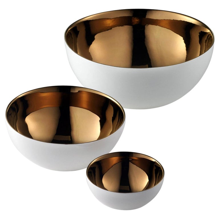 Set of 3 Ceramic Bowls "BOWLS" Handcrafted in White and Bronze by Gabriella B.  For Sale