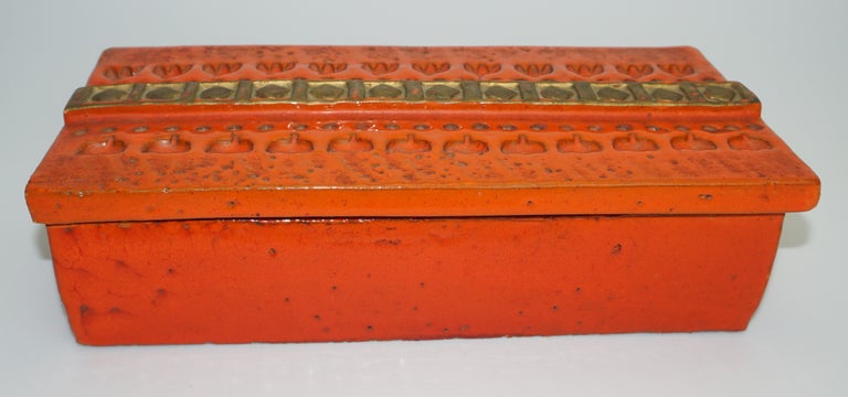 Ceramic Box by Aldo Londi Bitossi, Italy, Orange with Gold Decoration ...