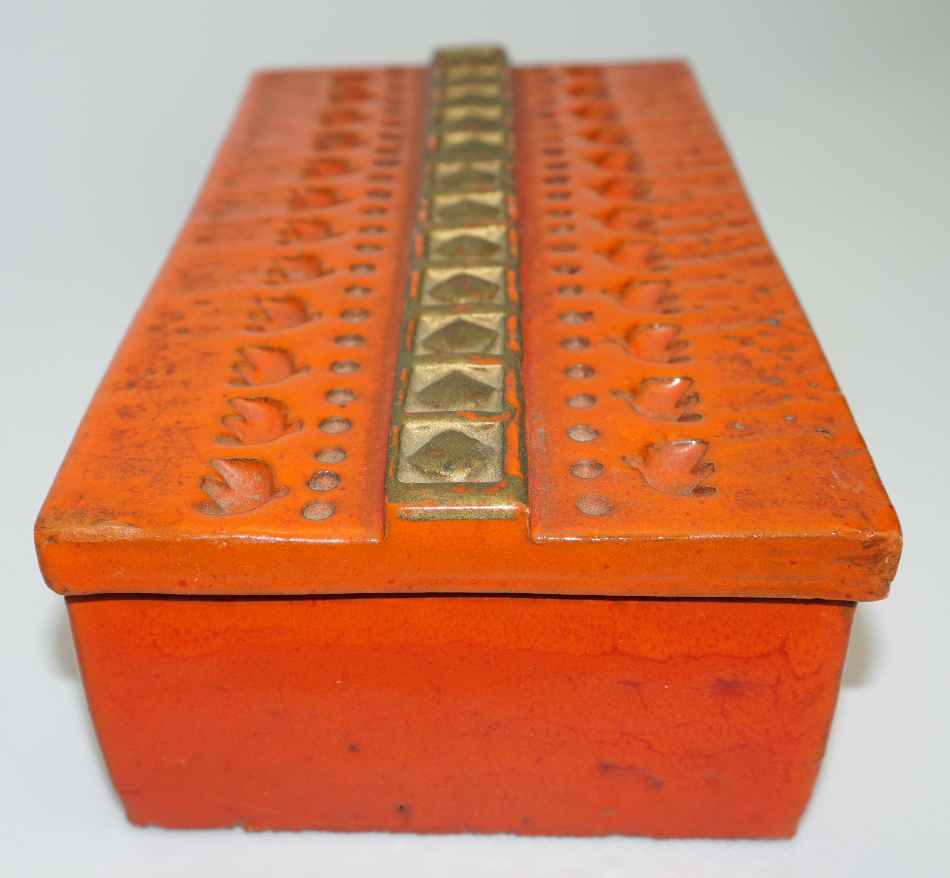 Hand-Crafted Ceramic Box by Aldo Londi Bitossi, Italy, C 1960, Orange with Gold Decoration For Sale