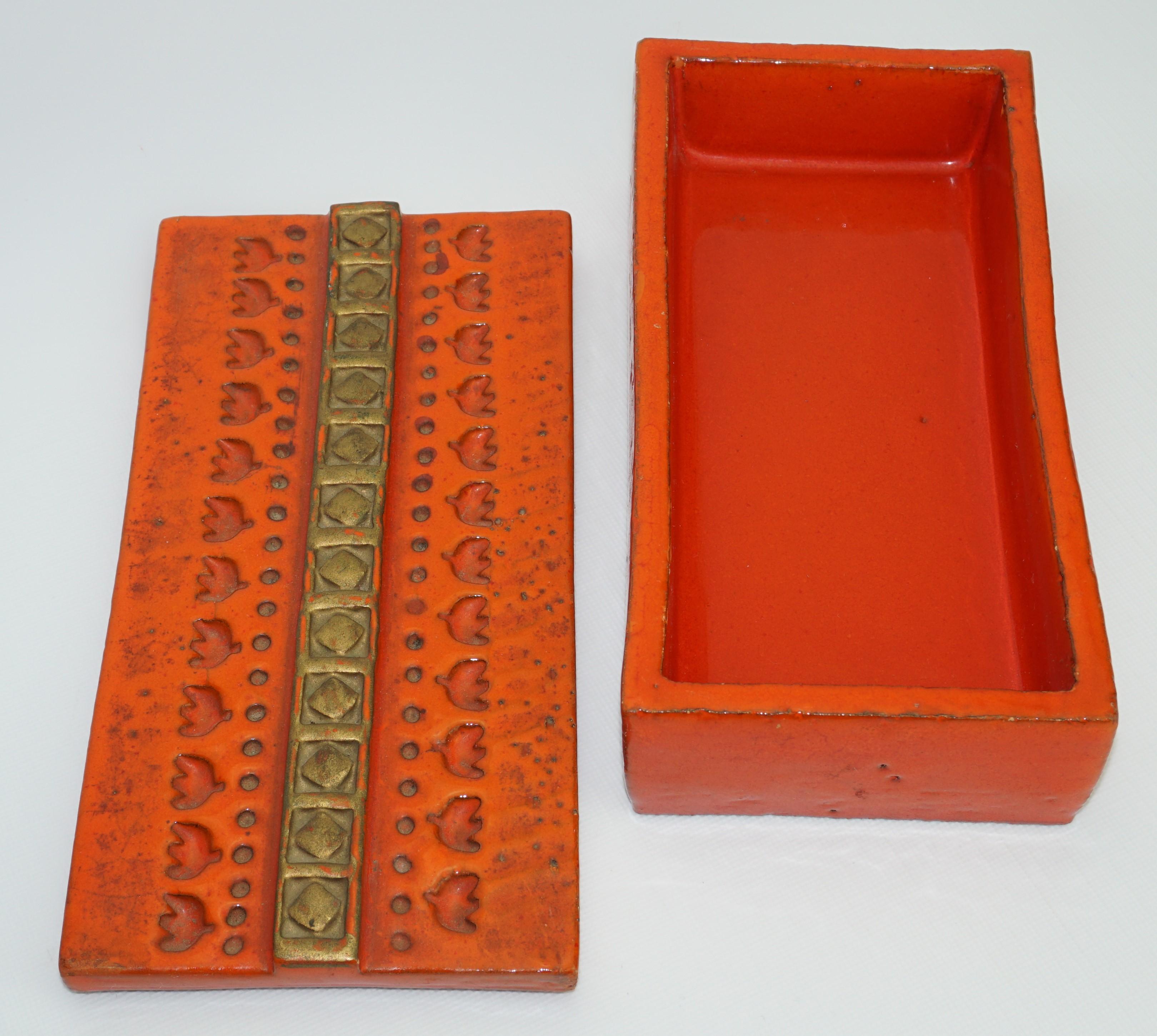 Mid-20th Century Ceramic Box by Aldo Londi Bitossi, Italy, C 1960, Orange with Gold Decoration For Sale