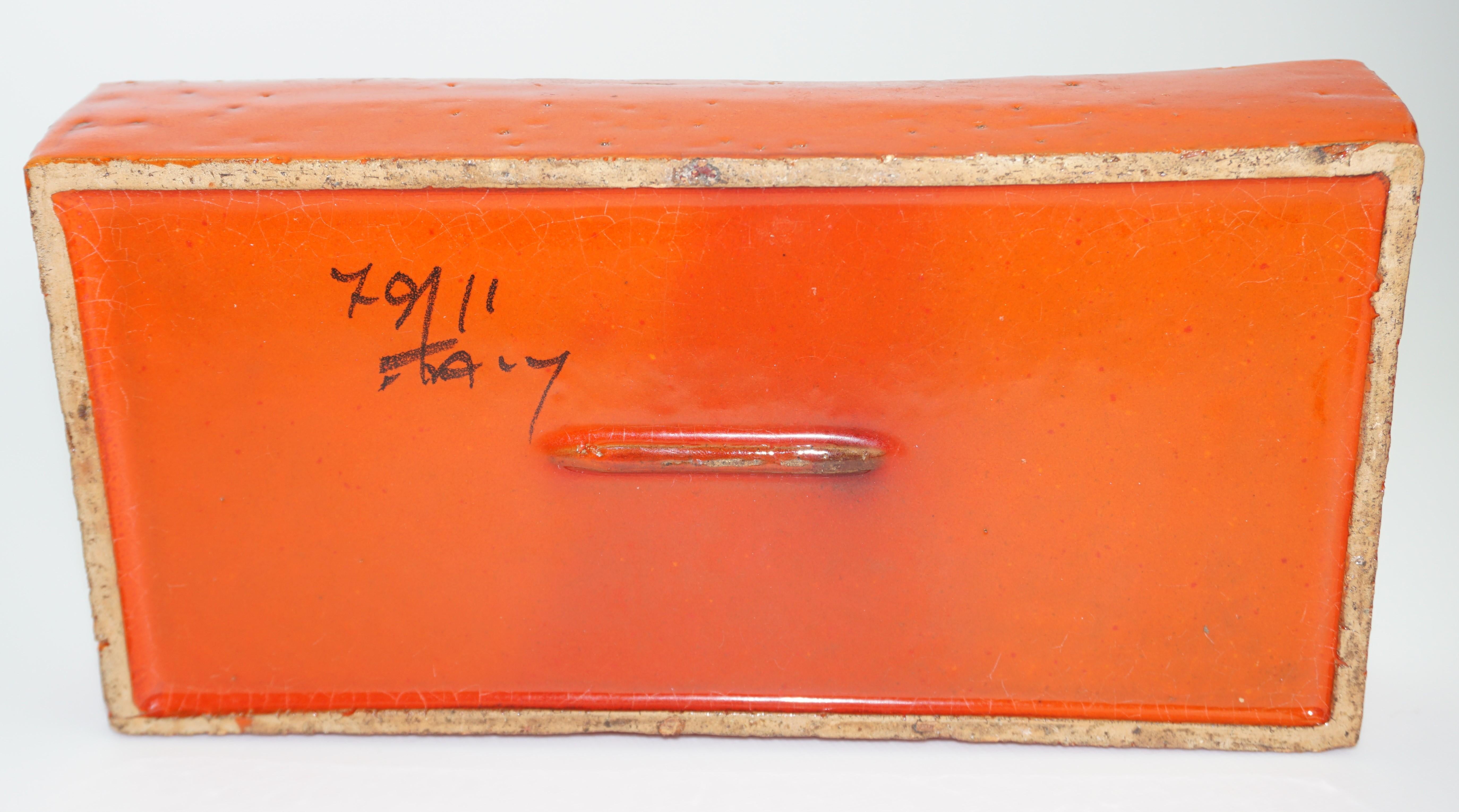 Ceramic Box by Aldo Londi Bitossi, Italy, C 1960, Orange with Gold Decoration For Sale 1