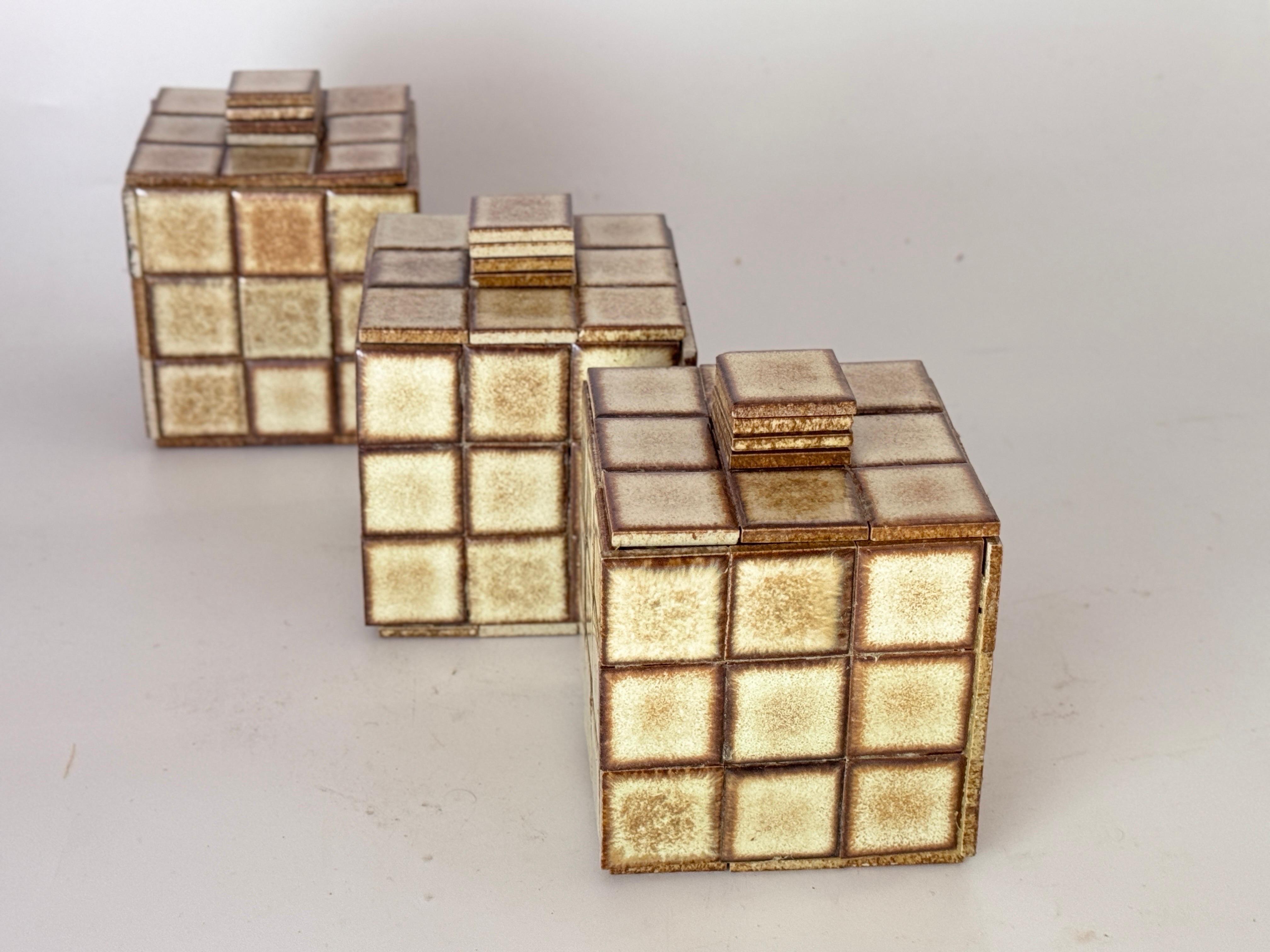 Ceramic Boxes with small ceramic tiles Decoration Pattern France 1970 Set of 3 For Sale 2