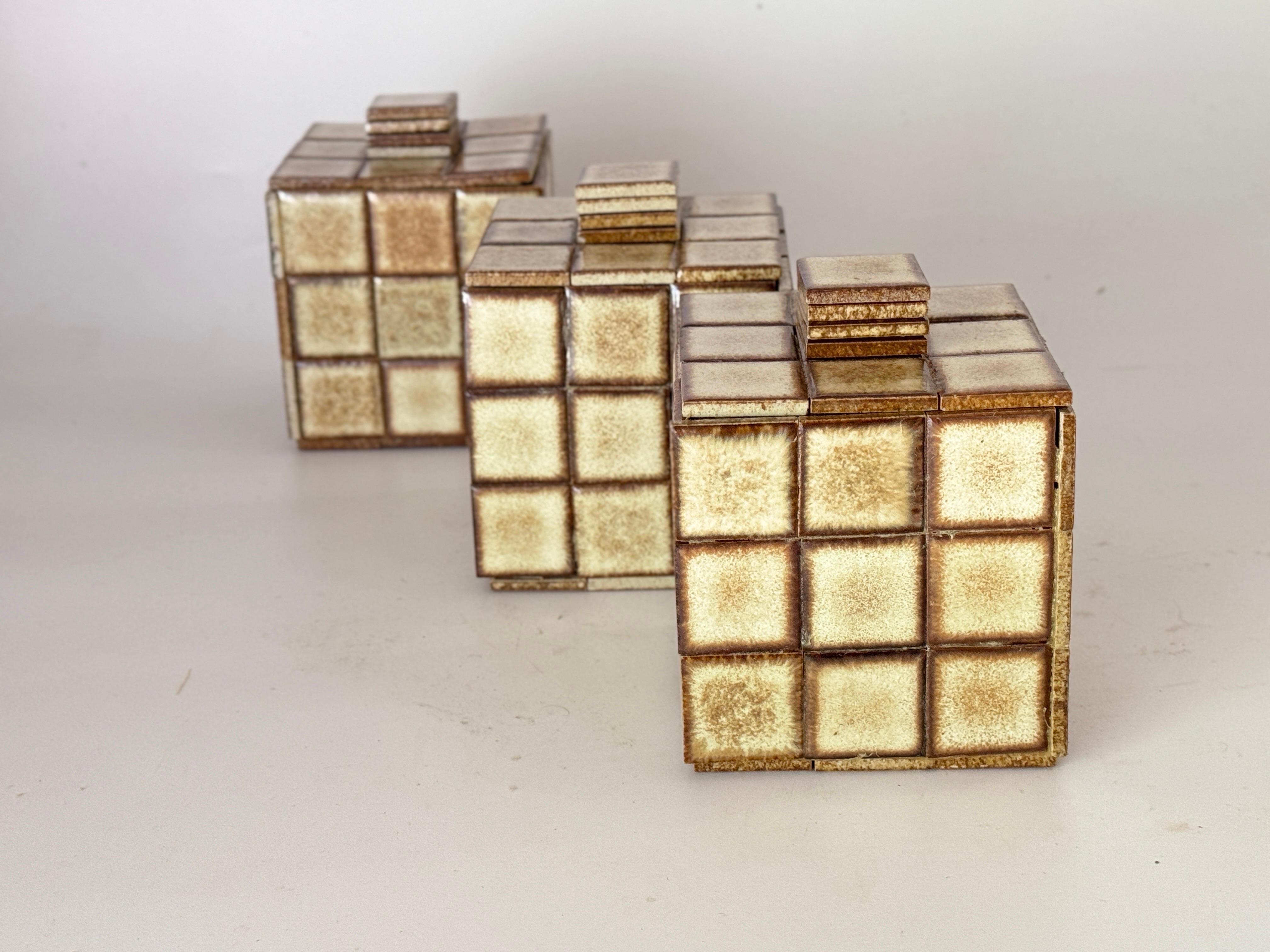 Ceramic Boxes with small ceramic tiles Decoration Pattern France 1970 Set of 3 For Sale 3