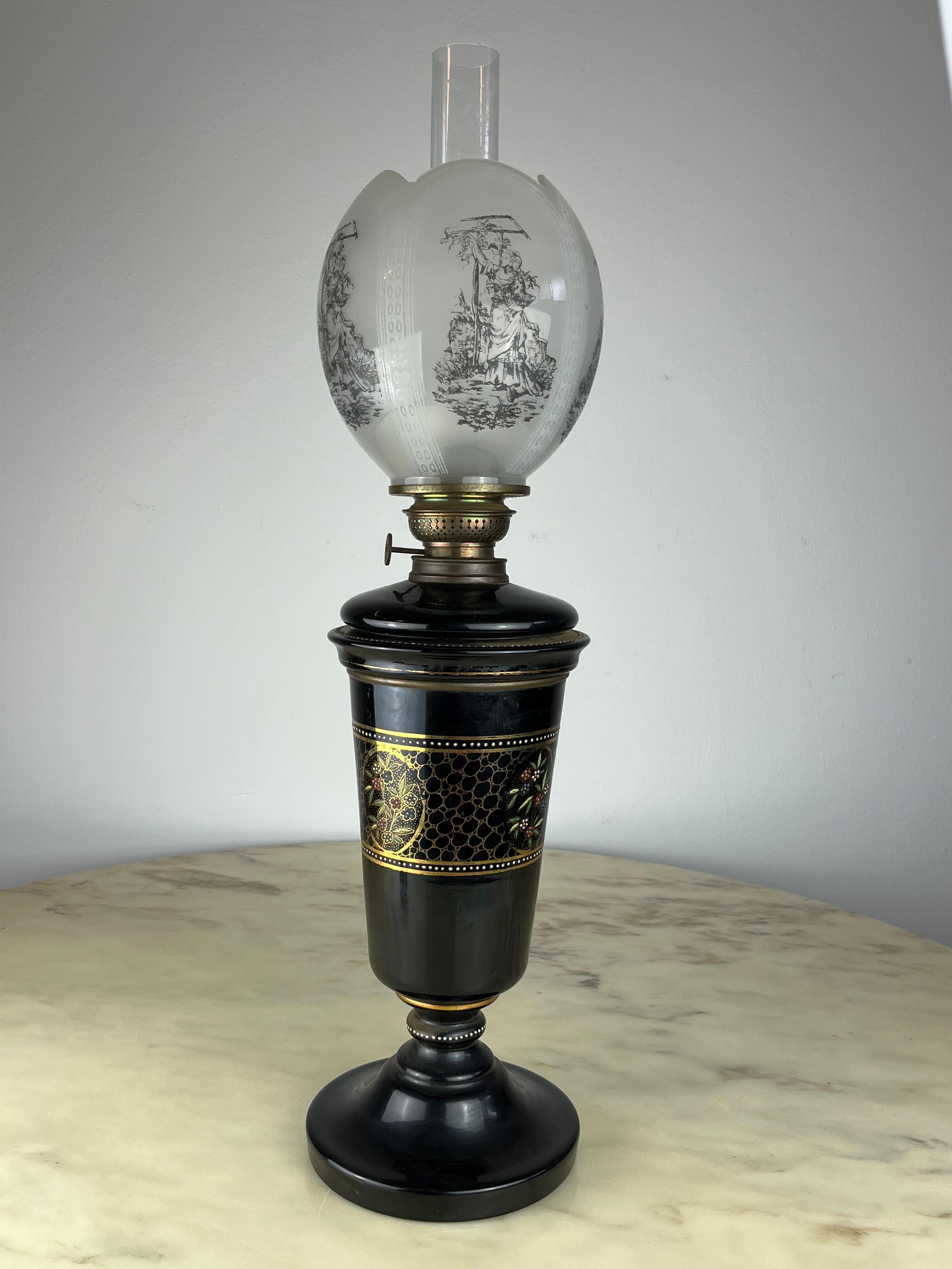 Öllampe aus Keramik, Bronze und Glas, Italien, 1930er Jahre im Zustand „Gut“ im Angebot in Palermo, IT