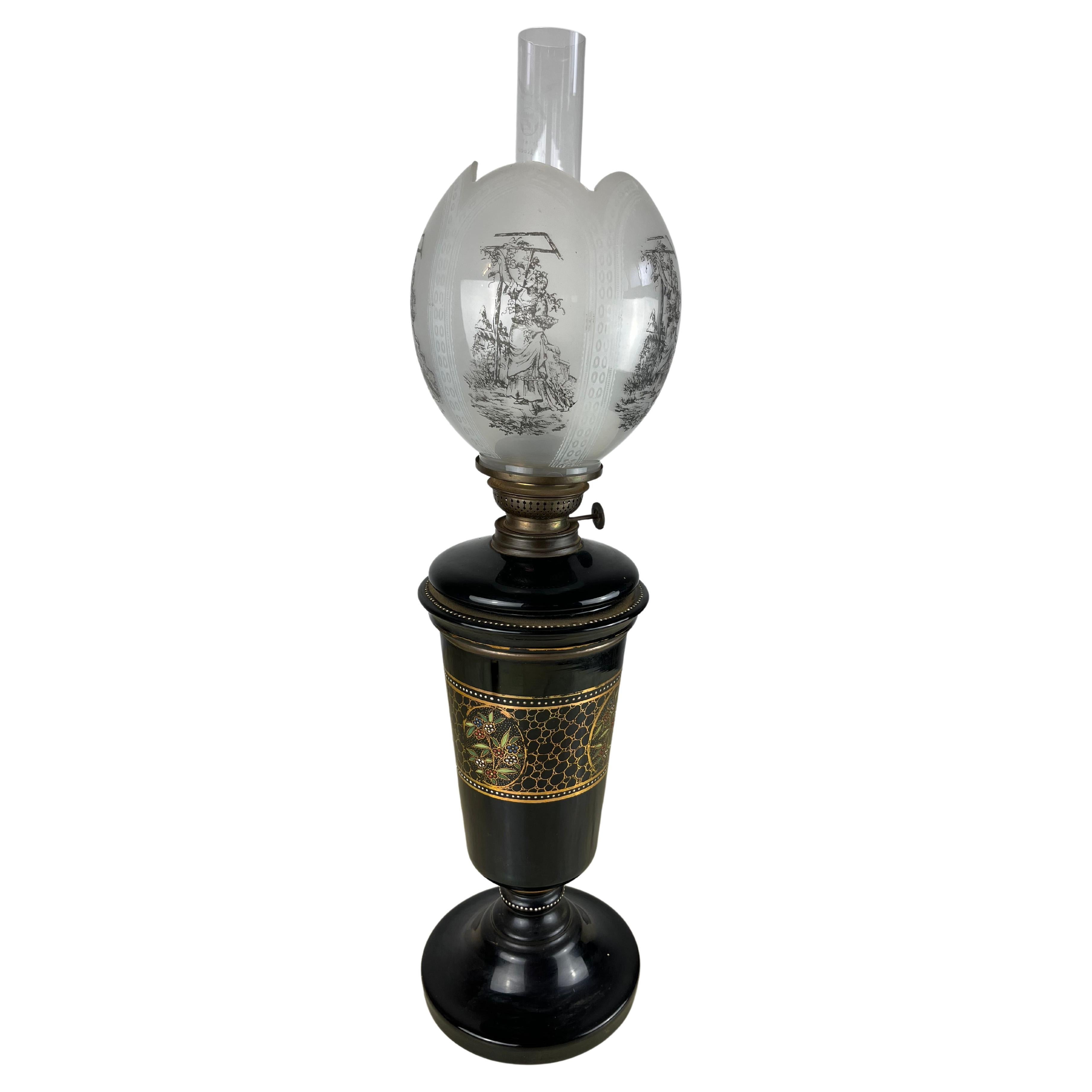 Lampe à huile en céramique, bronze et verre, Italie, années 1930