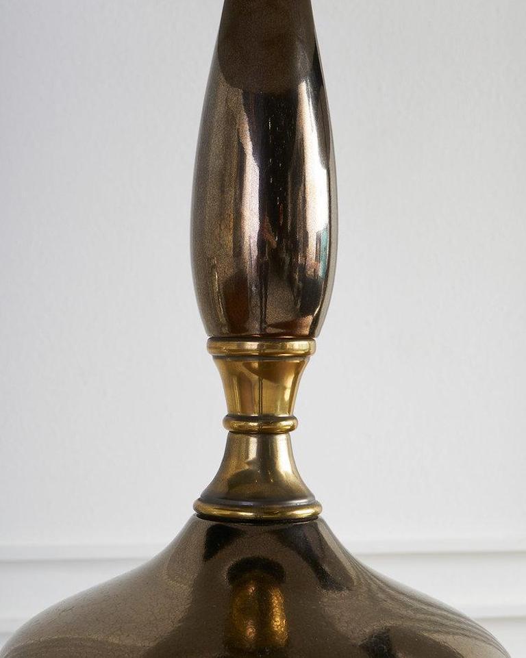 Mid-Century Modern Ceramic Bronze Finish Lamps, Midcentury, Pair
