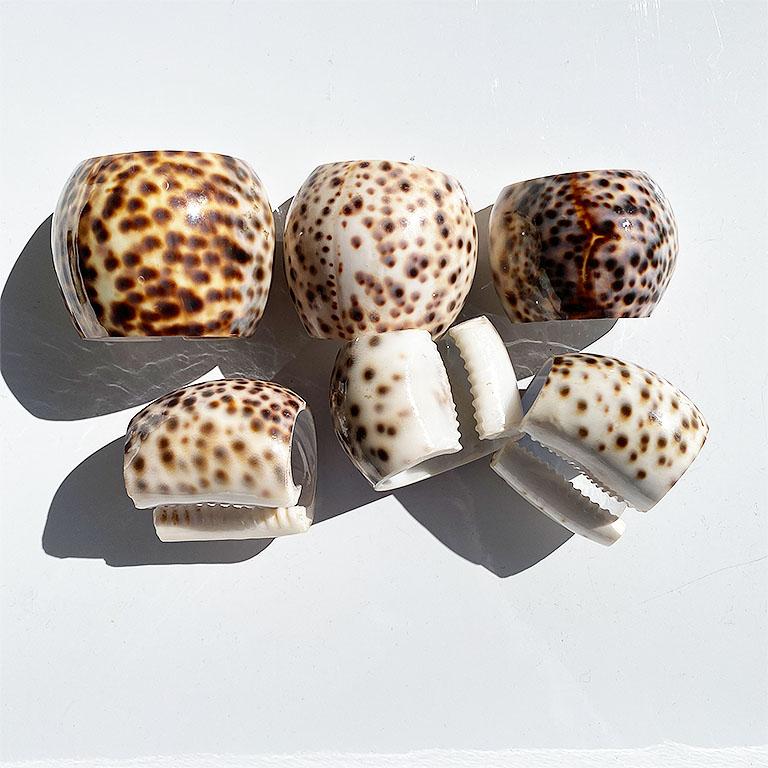 American Ceramic Brown and White Speckled Lobster Claw Maritime Napkin Rings, Set of 6