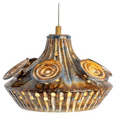 Ceramic Brown Cognac Grey Ceramic Pendant Light, Denmark, 1970
