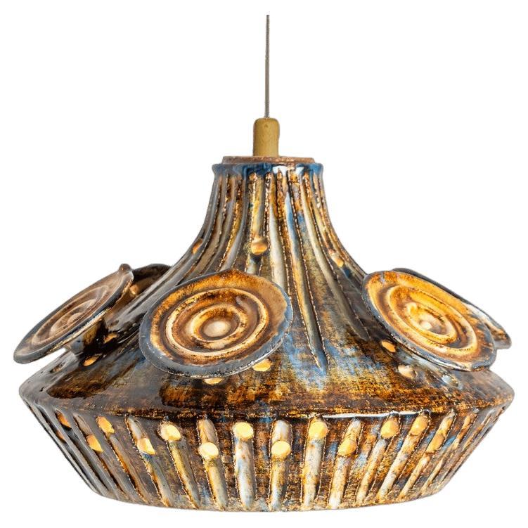 Lámpara colgante de cerámica marrón coñac gris, Dinamarca, 1970
