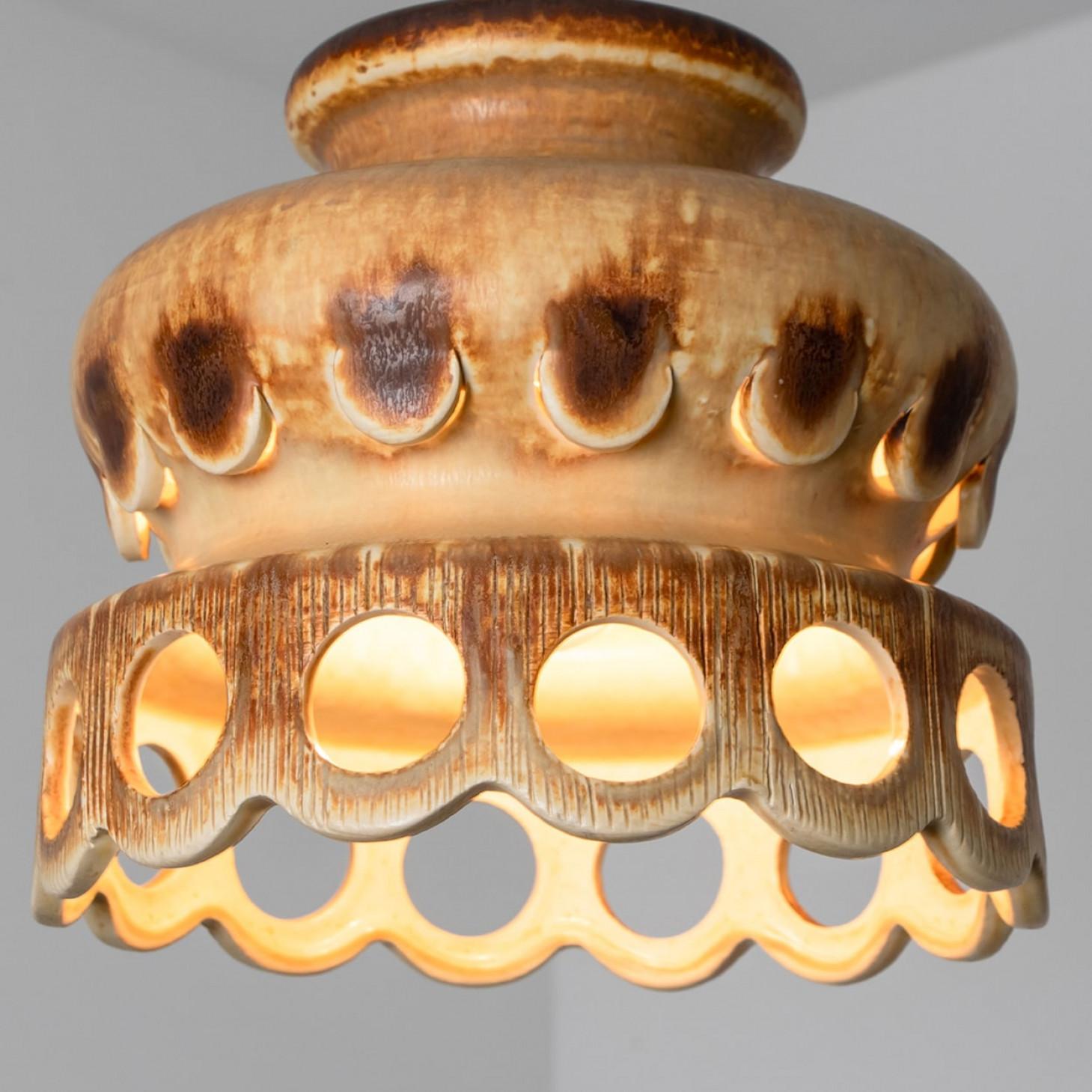 Ceramic Brown Terra Ceramic Pendant Light, Denmark, 1970 For Sale 3