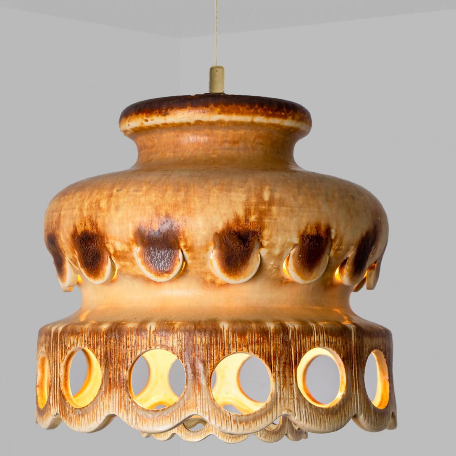 Danish Ceramic Brown Terra Ceramic Pendant Light, Denmark, 1970 For Sale