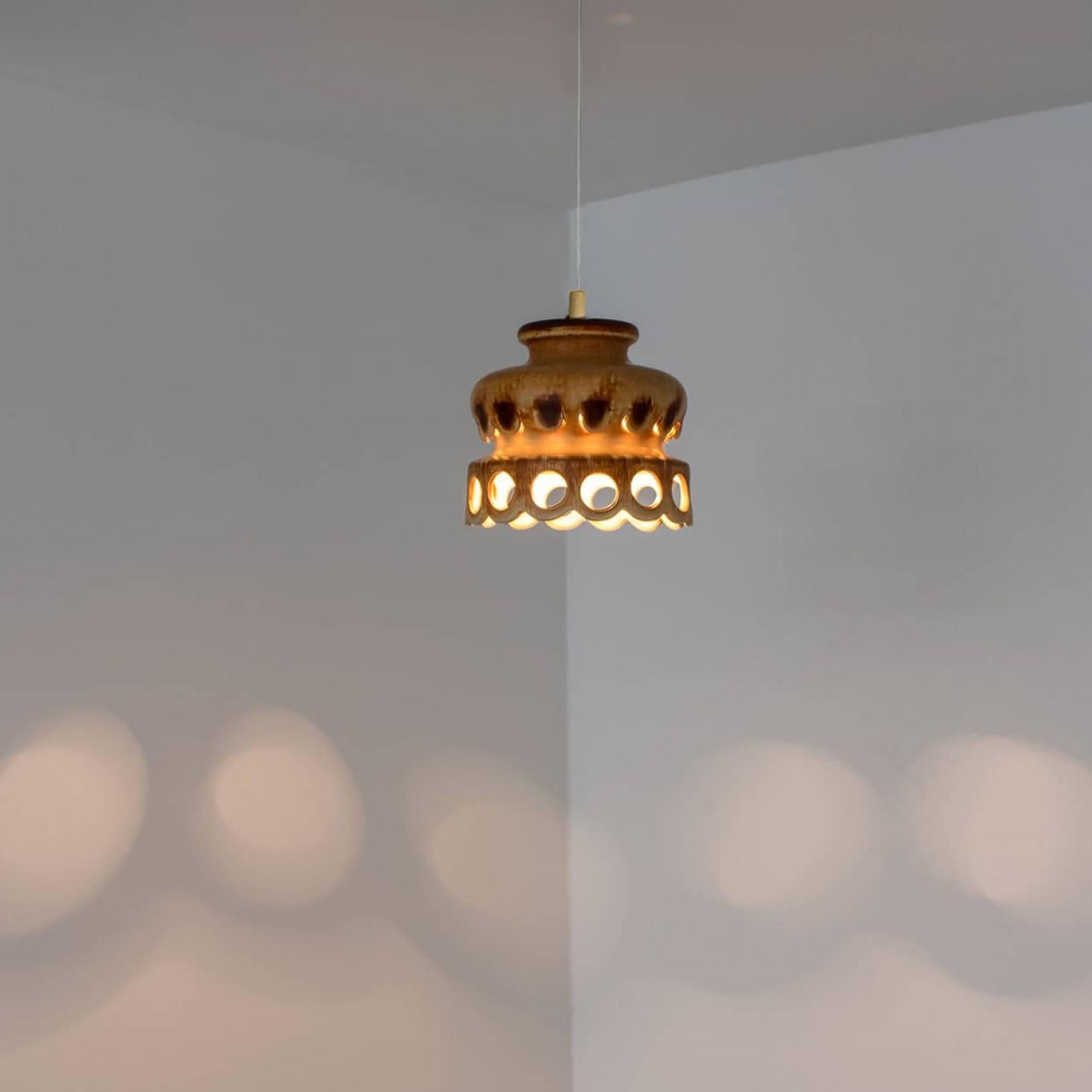 Ceramic Brown Terra Ceramic Pendant Light, Denmark, 1970 For Sale 1