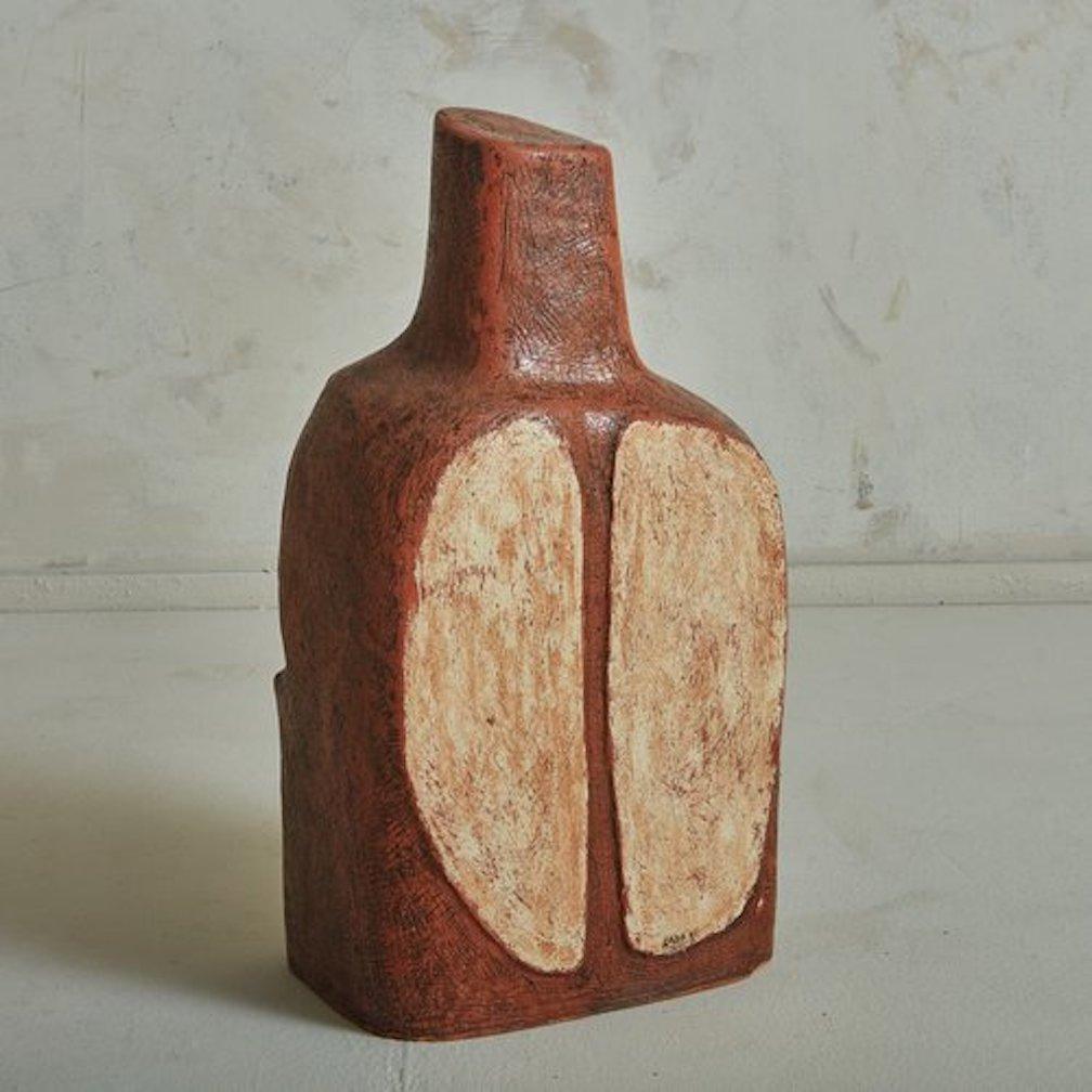 Mid-Century Modern Ceramic Brown Textured Sculpture Signed 'Lado'  Italy 1981 For Sale
