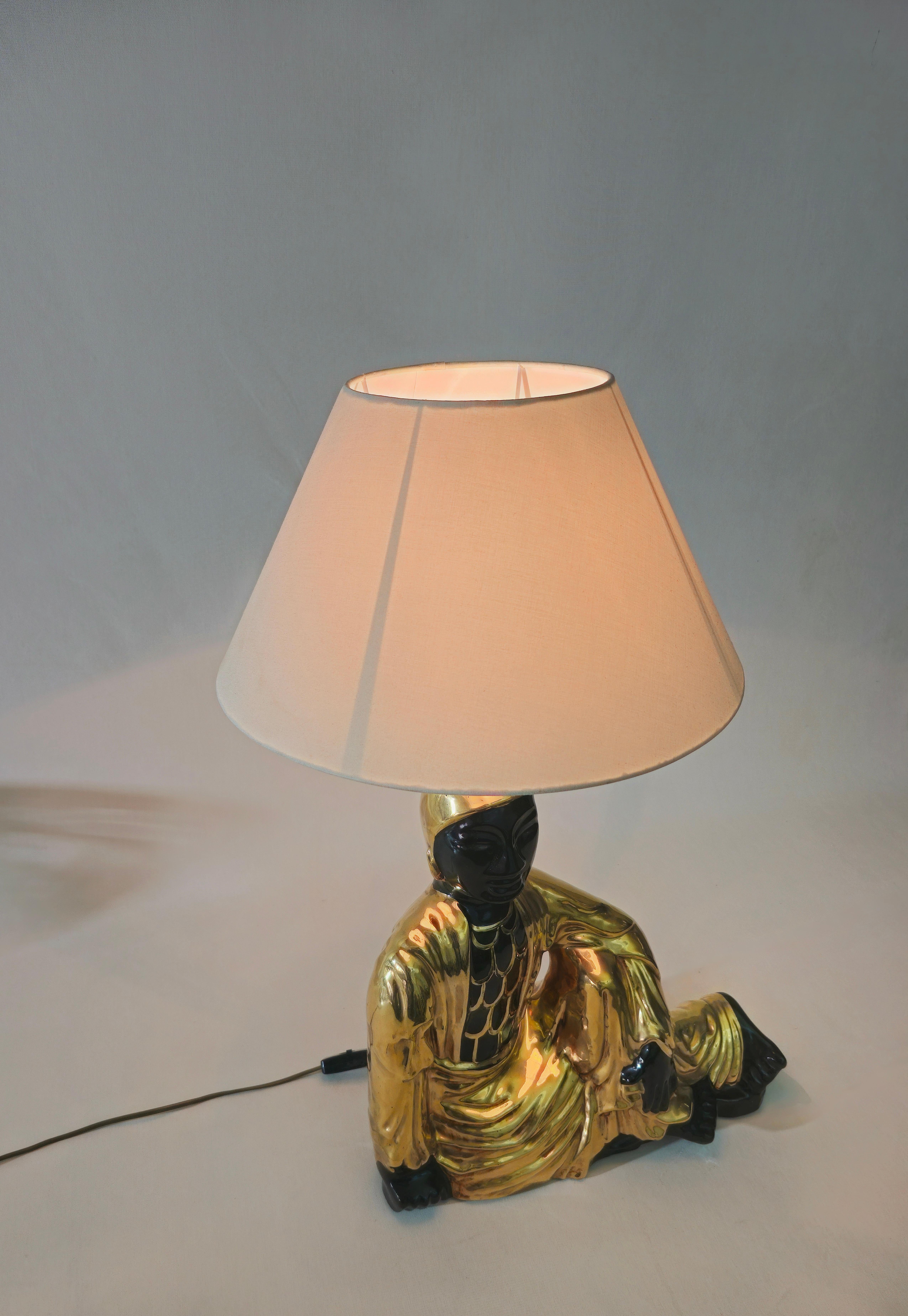 Ceramic Buddha Large Table Lamp Italy 1970s Midcentury 5
