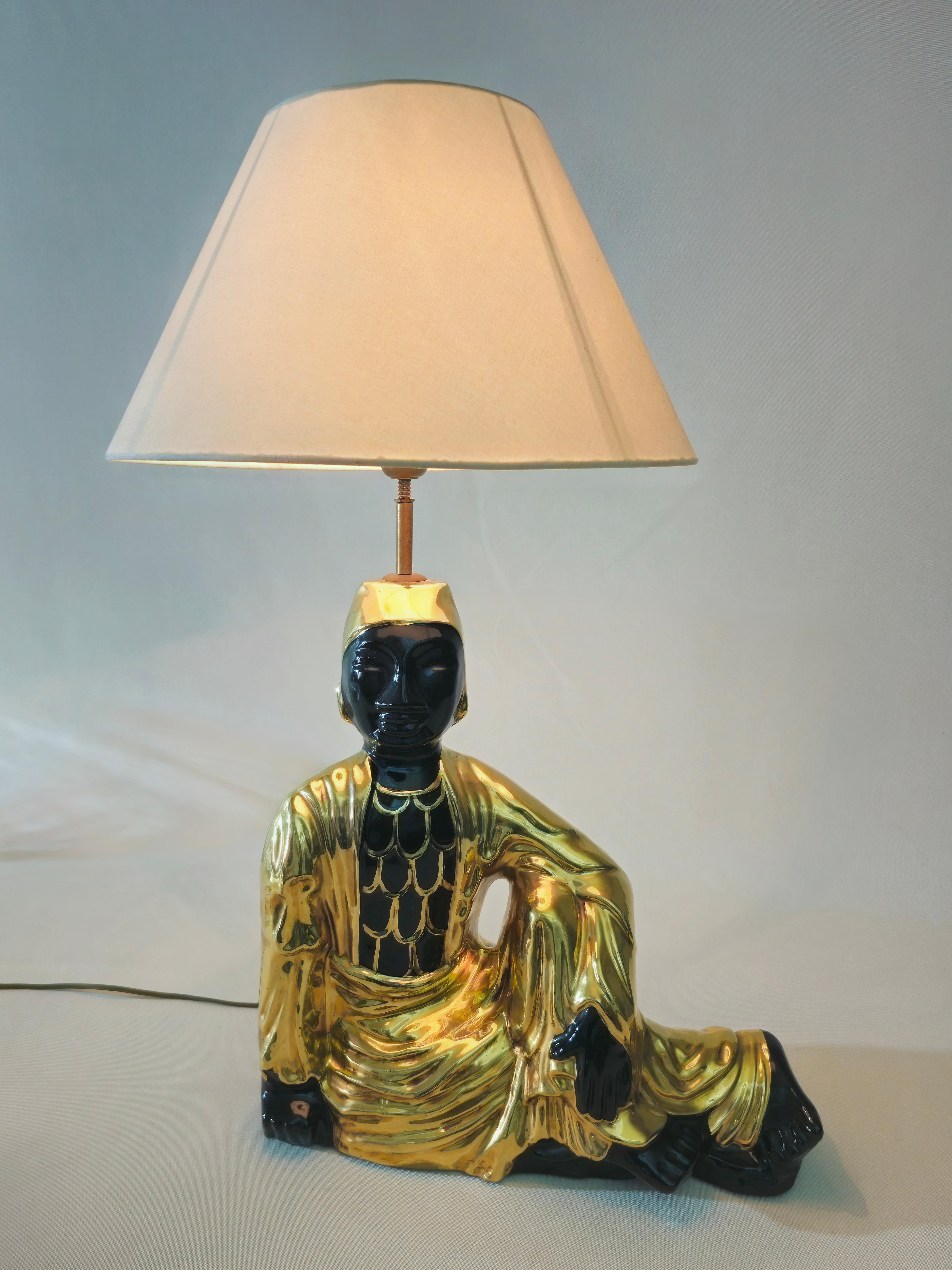 Ceramic Buddha Large Table Lamp Italy 1970s Midcentury 6
